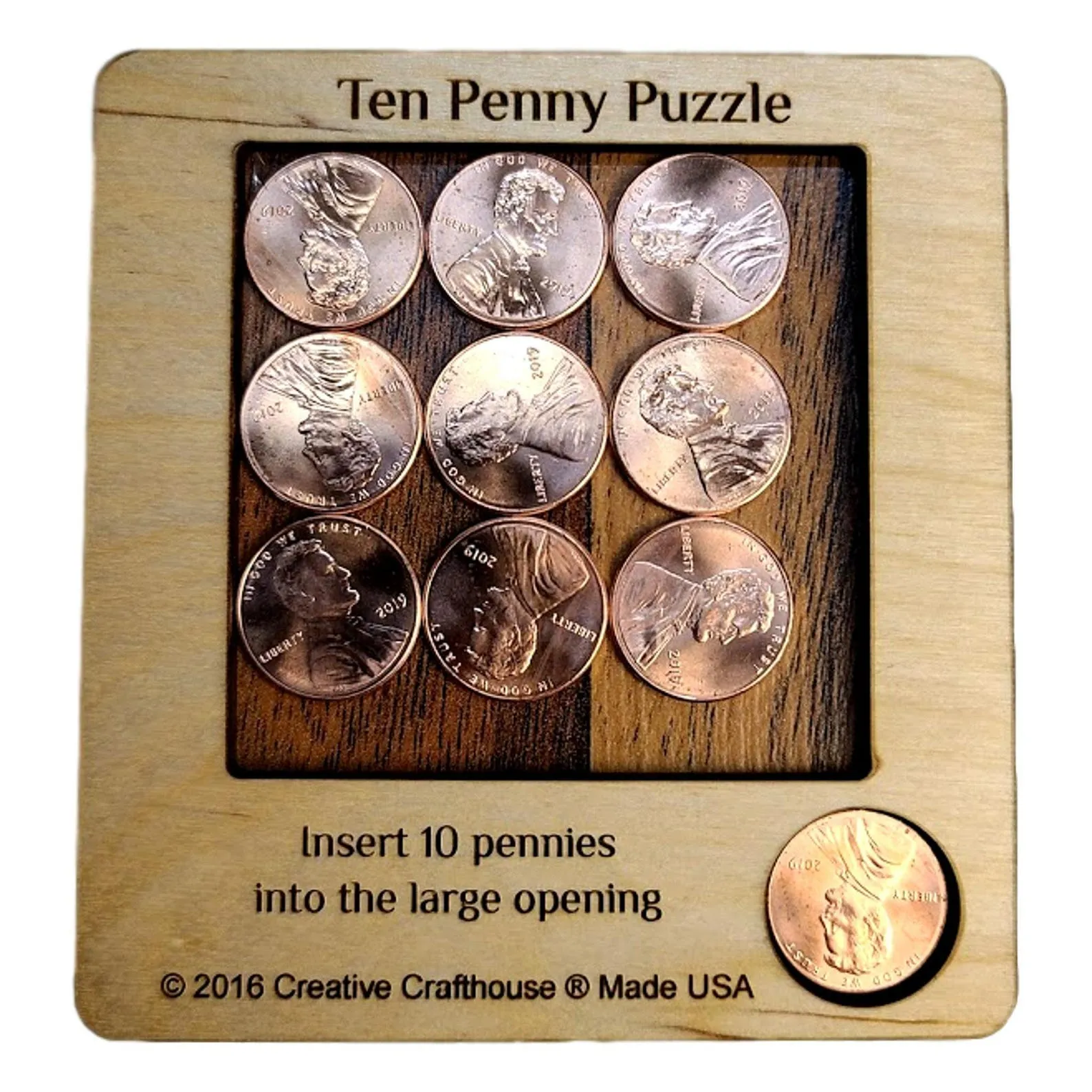 10 Penny Puzzle, Wooden Brain Teaser Puzzle For Adults, Challenging Puzzle, Travel Board Game, Puzzle Lover Gift, Creative Crafthouse - Image 5