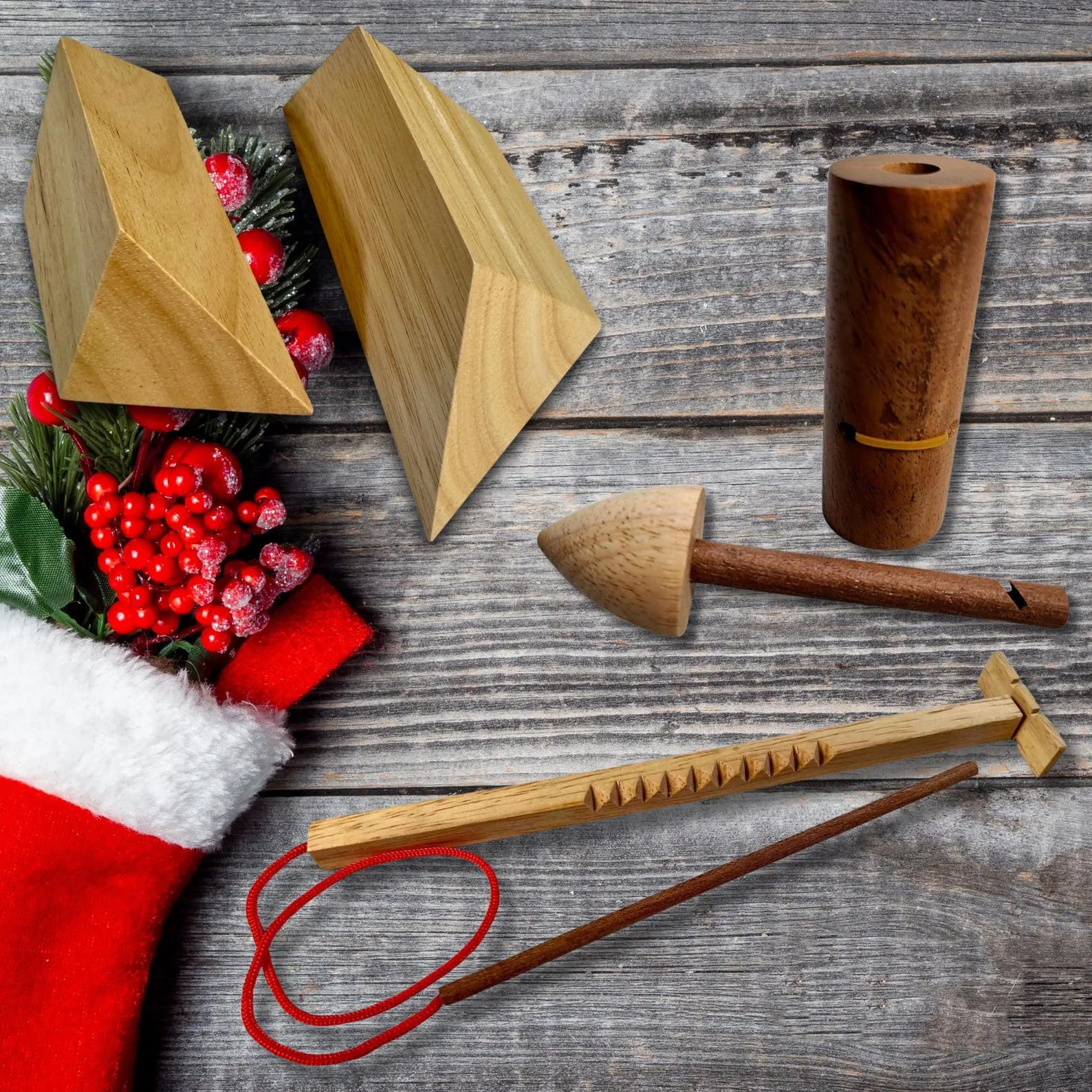 3 Puzzle Stocking Stuffer Gift Set - 3 Wooden Brain Teasers Perfect for Christmas Stockings - Hooey Stick, Idiot Stick, & Two Piece Pyramid