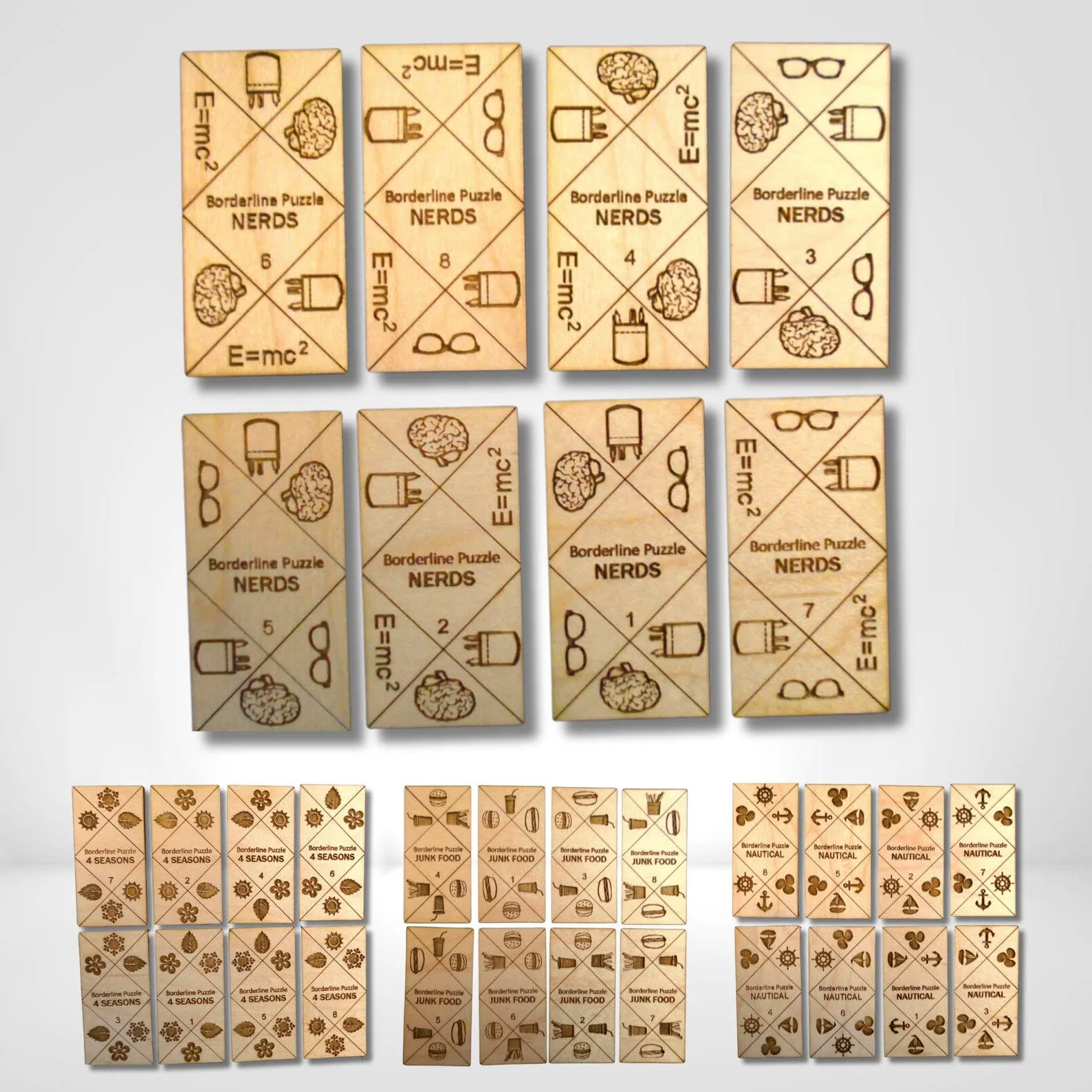 Borderline Puzzles ? Edge Matching Wood Brain Teaser in a Series of Themes