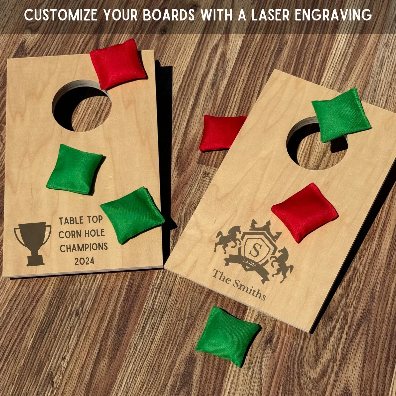 Tabletop Indoor Cornhole Boards Game | Bags Included, Personalize Your Boards With a Laser Engraving