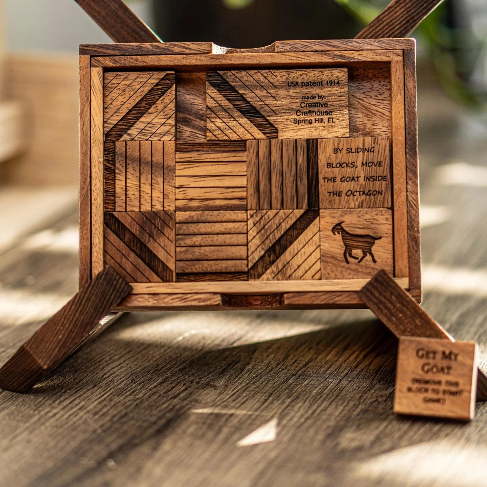 Sliding Puzzle, Goats Gift, Wood Brain Teaser For Adults, Sliding Block Puzzle, Christmas Family Gift, Escape Room Logic Puzzle,Holiday Gift