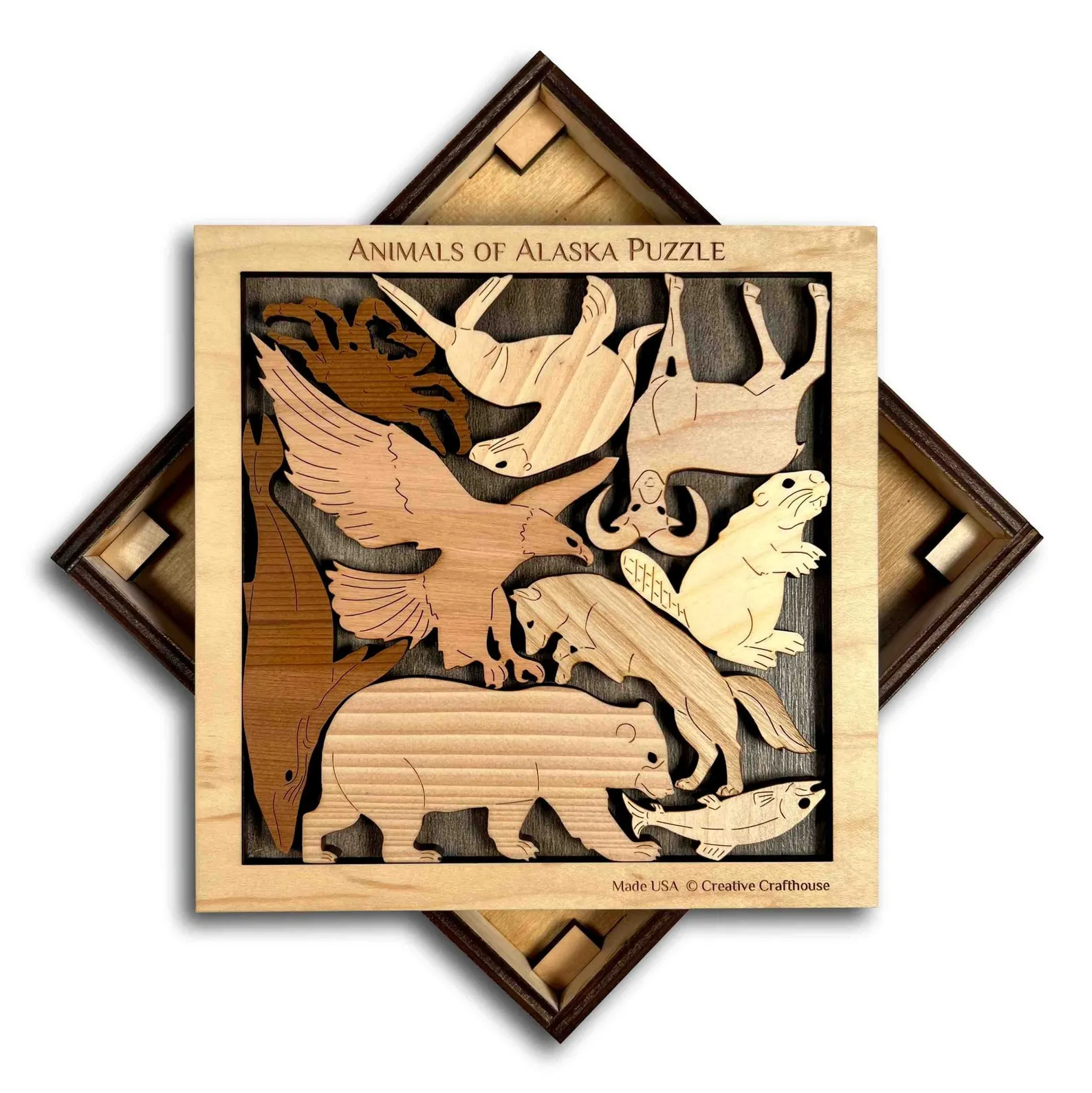 Animals of Alaska Wood Puzzle - artistic and challenging - can be personalized