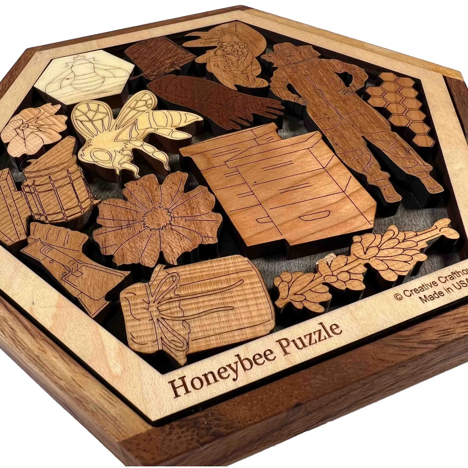 Honey Bee Puzzle ? Help the Hive Thrive - 14 Piece Wood Brain Teaser - Personalize with Laser Engraved Name to Create a Memorable Gift - Image 5
