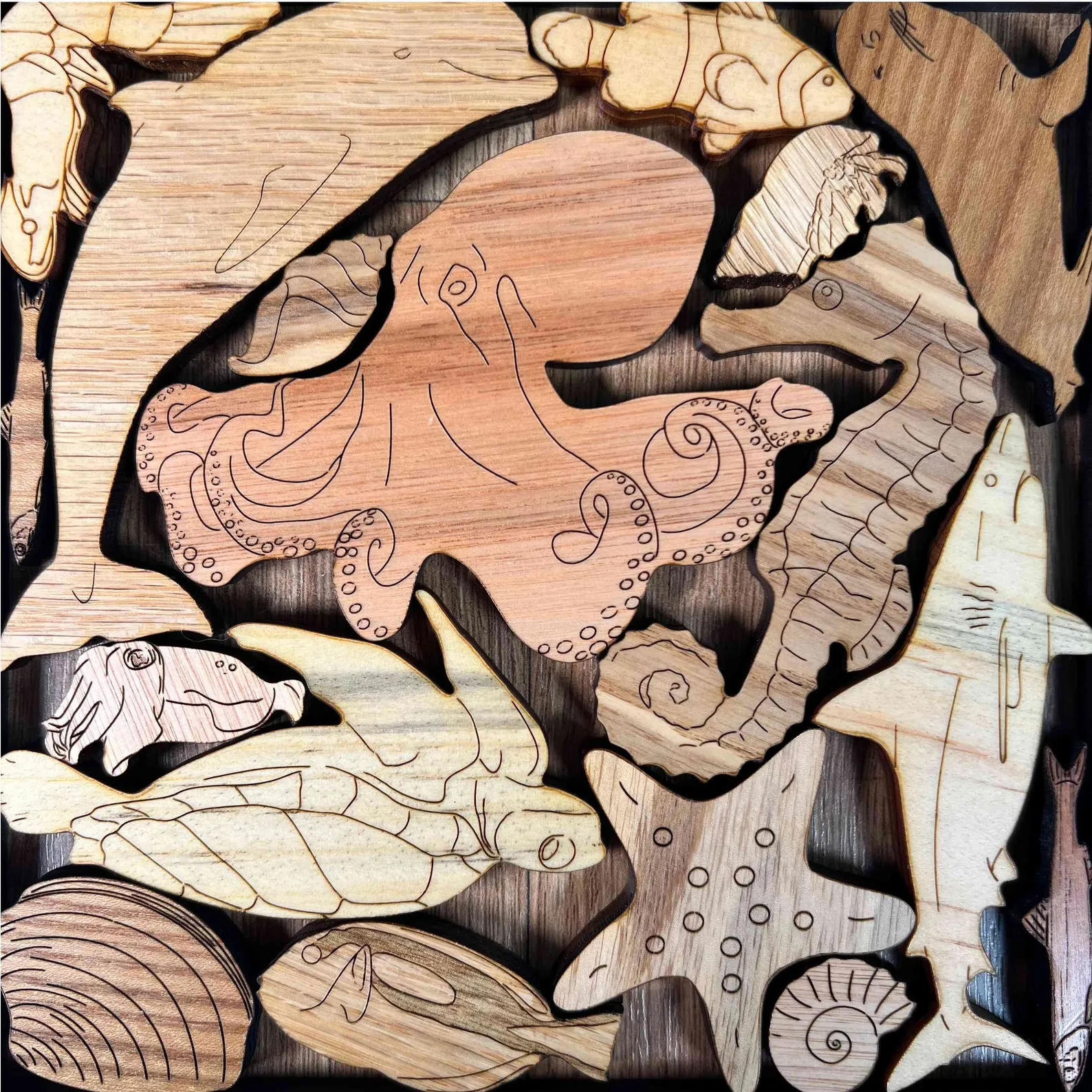 Sea Creatures II Puzzle wood brain teaser ? artistic and challenging - can be personalized - Image 6