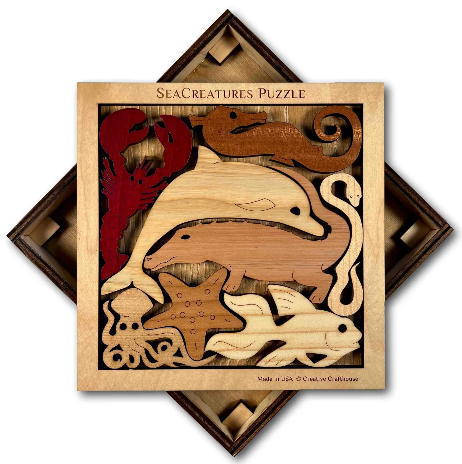 Sea Creatures an aquatic adventure wood puzzle - artistic and challenging - can be personalized