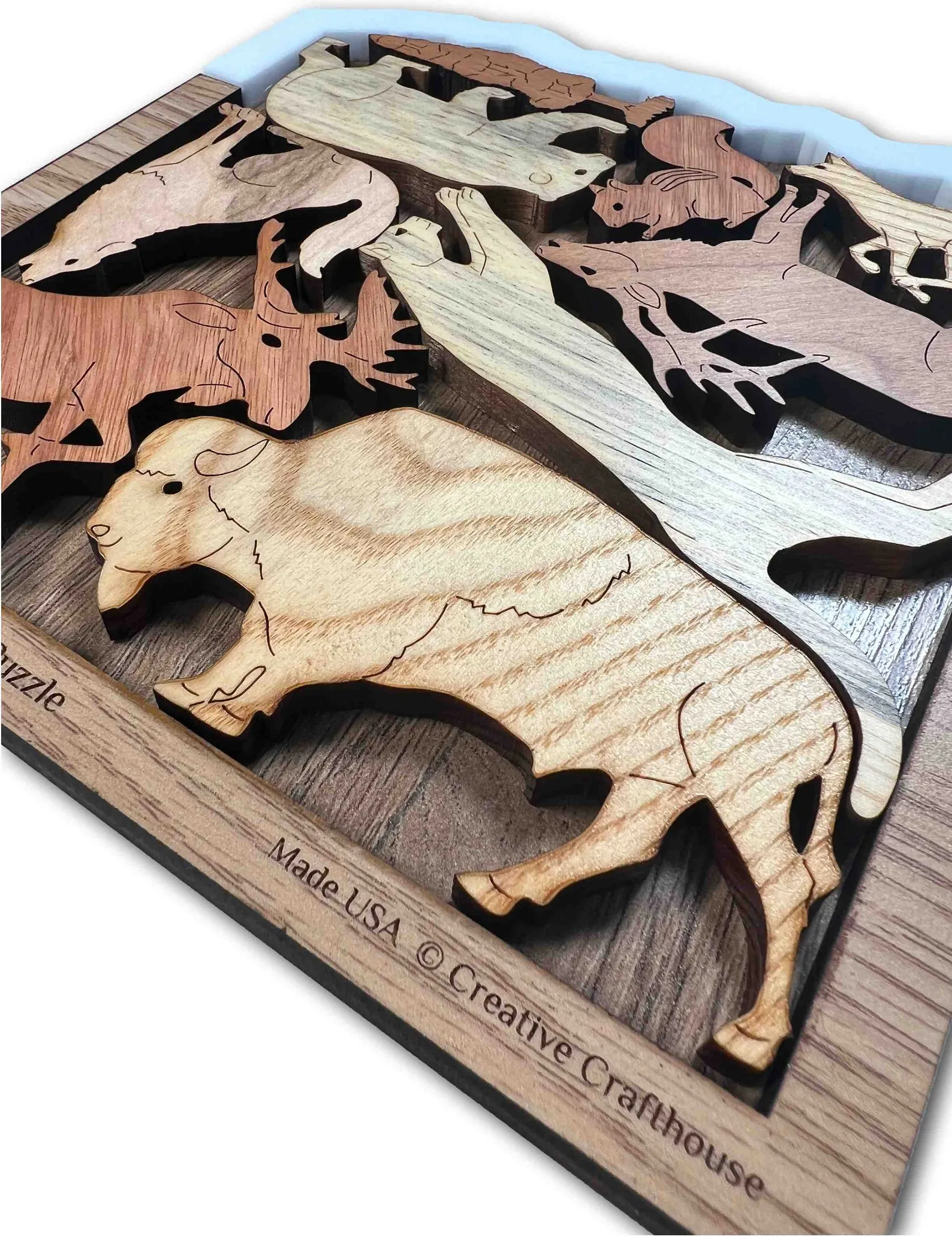 Forever Wild Rocky mountains picture frame puzzle - Challenging 8 animals and a Pine tree puzzle - Unique and attractive hardwood puzzle - Image 2