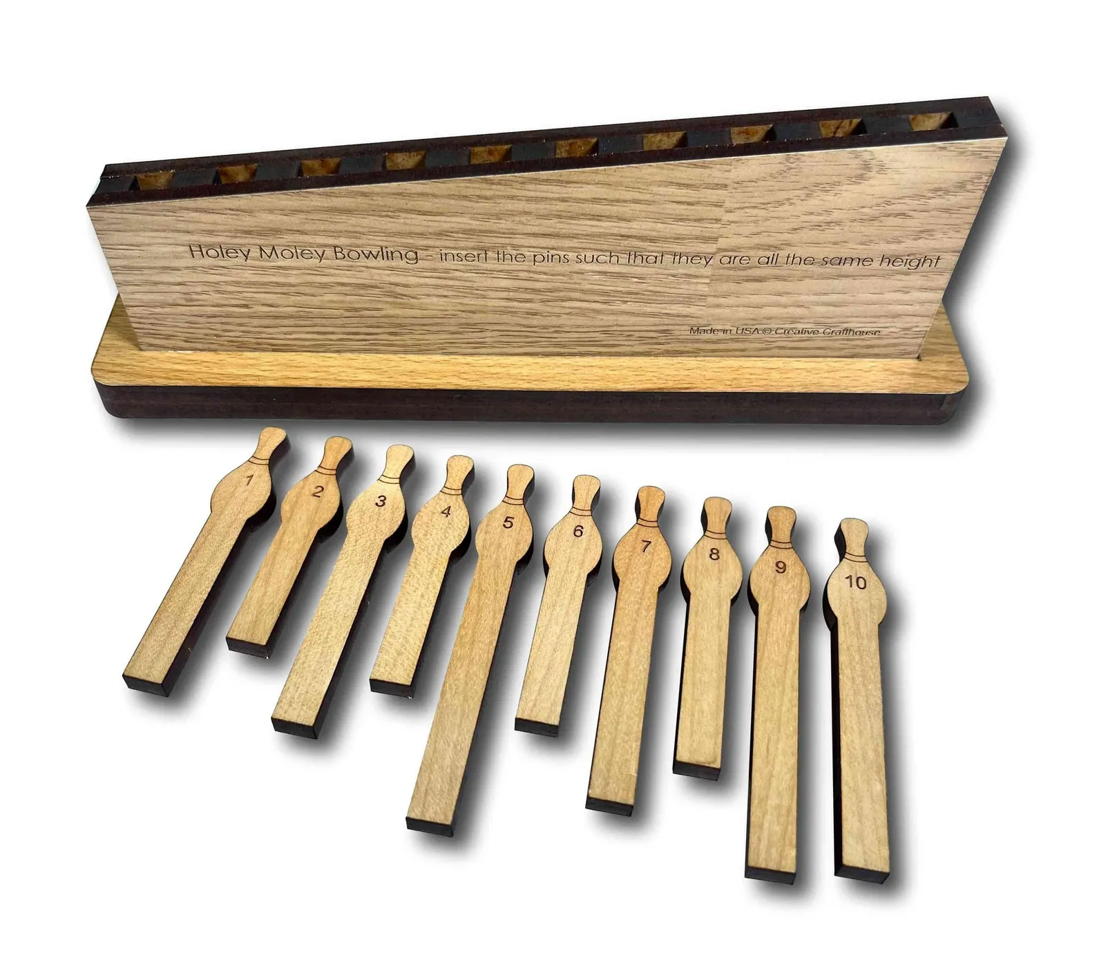 Holey Moley Wood Brain Teaser Puzzle: Bowling Gift, Desk Game - Image 2