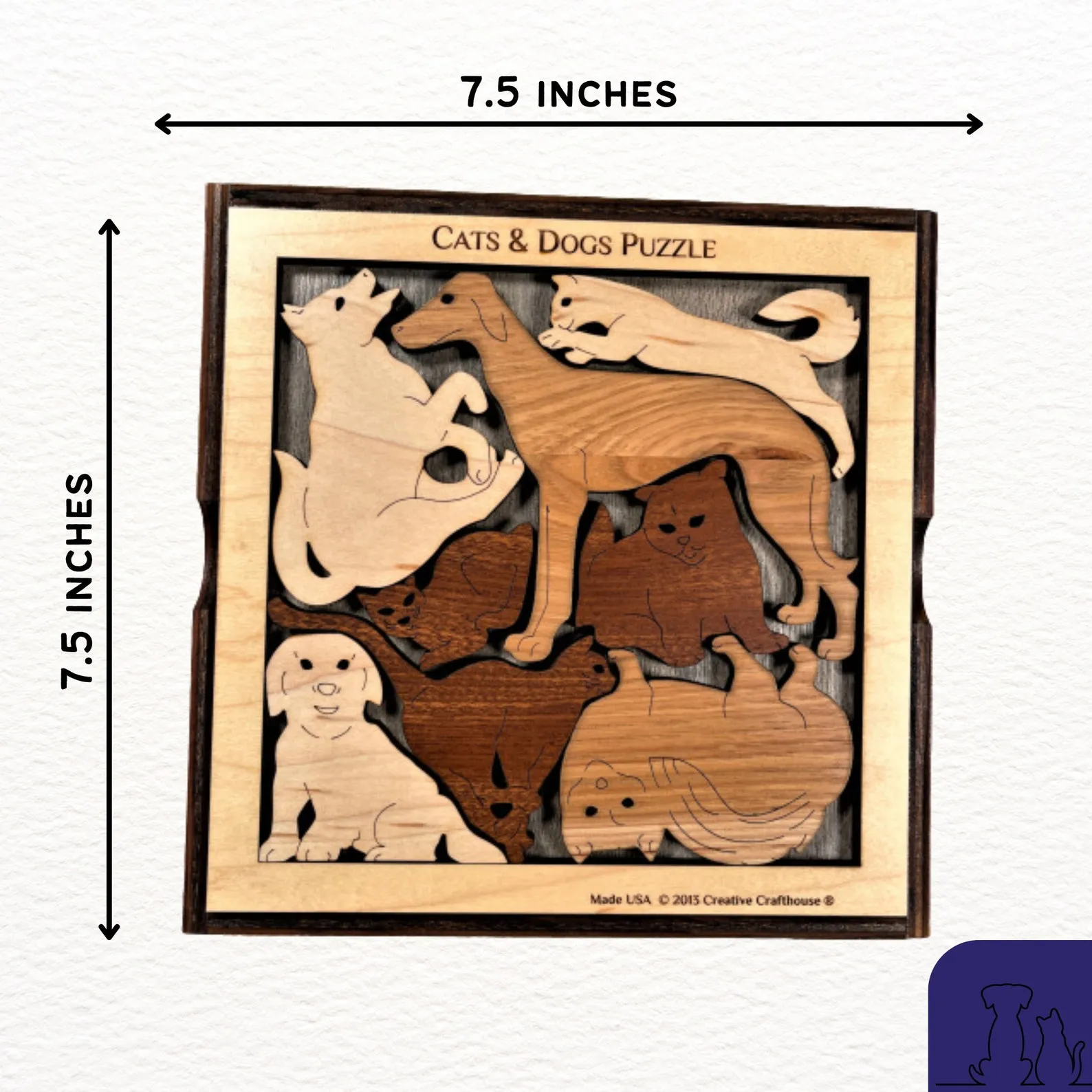 Personalized Gift for Dog & Cat Lovers - Customize With Laser Engraved Name and Message -Cats and Dogs Roundup Wood Puzzle - Handmade - Image 2