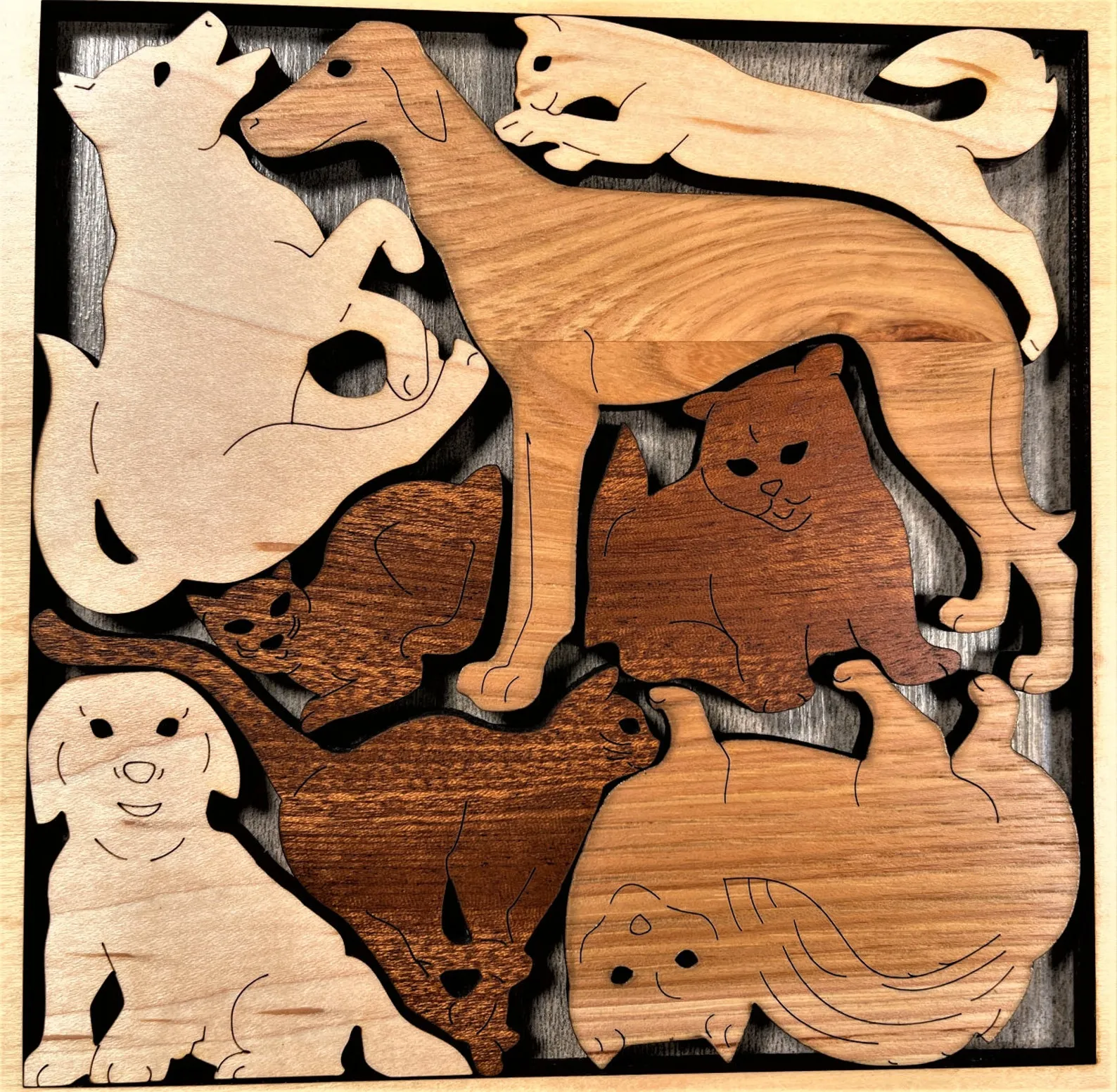 Personalized Gift for Dog & Cat Lovers - Customize With Laser Engraved Name and Message -Cats and Dogs Roundup Wood Puzzle - Handmade - Image 4