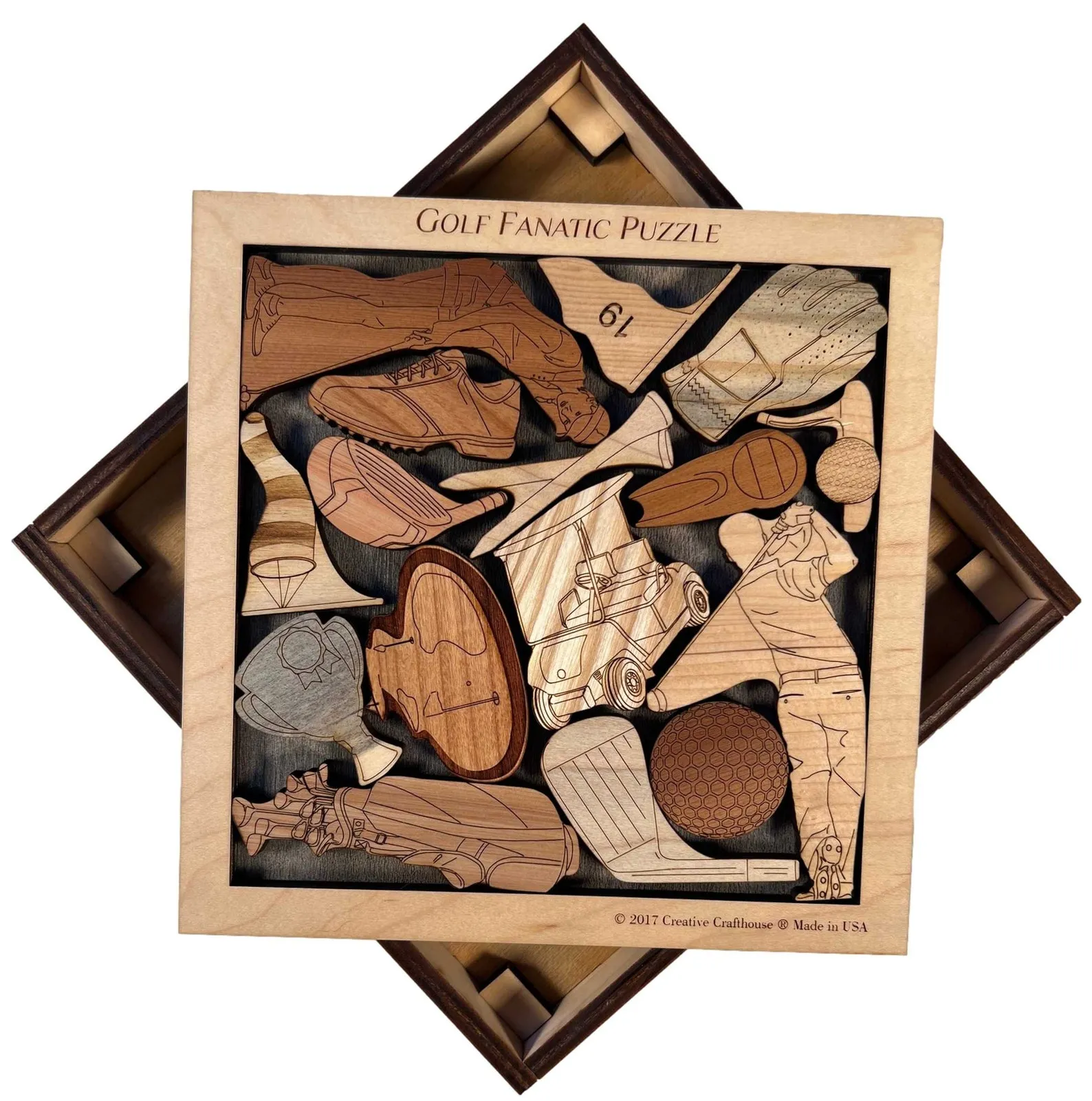 Golf Fanatic Puzzle - Personalizable Gift for Your Favorite Golf Lover - 16 Piece Wood Brain Teaser