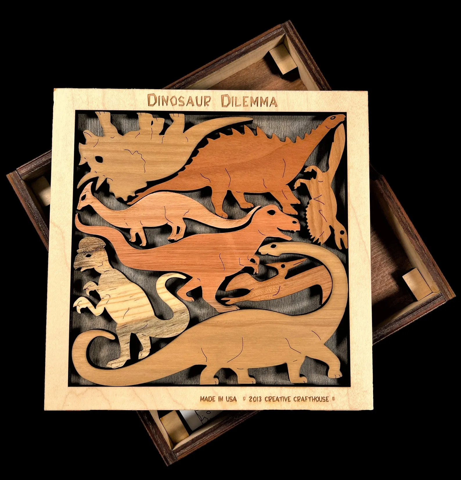 Wooden Dinosaur Puzzle - Wooden Brain Teaser Puzzle - 8 Pieces Puzzle - Animal Lover Gift - Unique Xmas Gift For Puzzlers - Engraved Puzzle