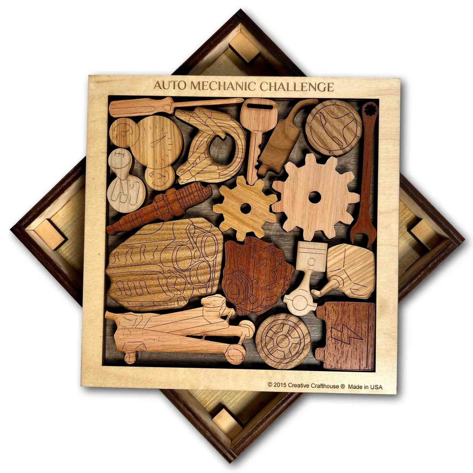 Auto Mechanic Challenge Wooden Puzzle, Brain Teaser For Him, Mechanic Gift, Car Guy Gift, Personalized Puzzle, 18 Pieces In Frame Puzzle