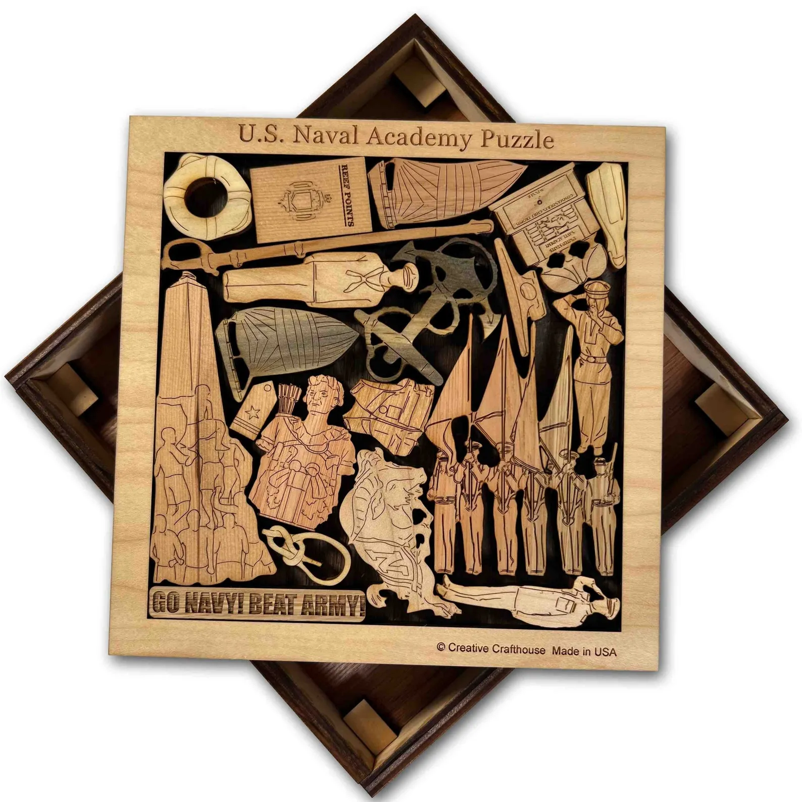 US Naval Academy Puzzle, Wooden Brain Teaser, Veterans Day Gift, USNA Puzzle, Remembrance Gift, Military Navy Puzzle, Navy Veteran Gift
