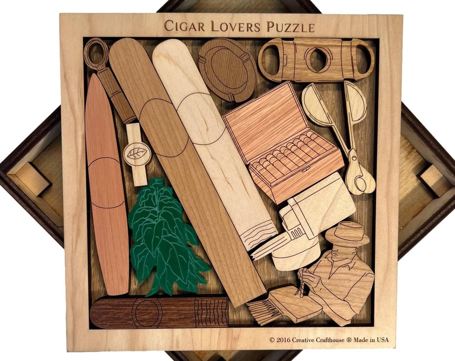 Cigar Lovers Puzzle  - Personalizable Perfect Gift for Him - Add a Laser Engraved Name - Brain Teaser with 13 Different Pieces