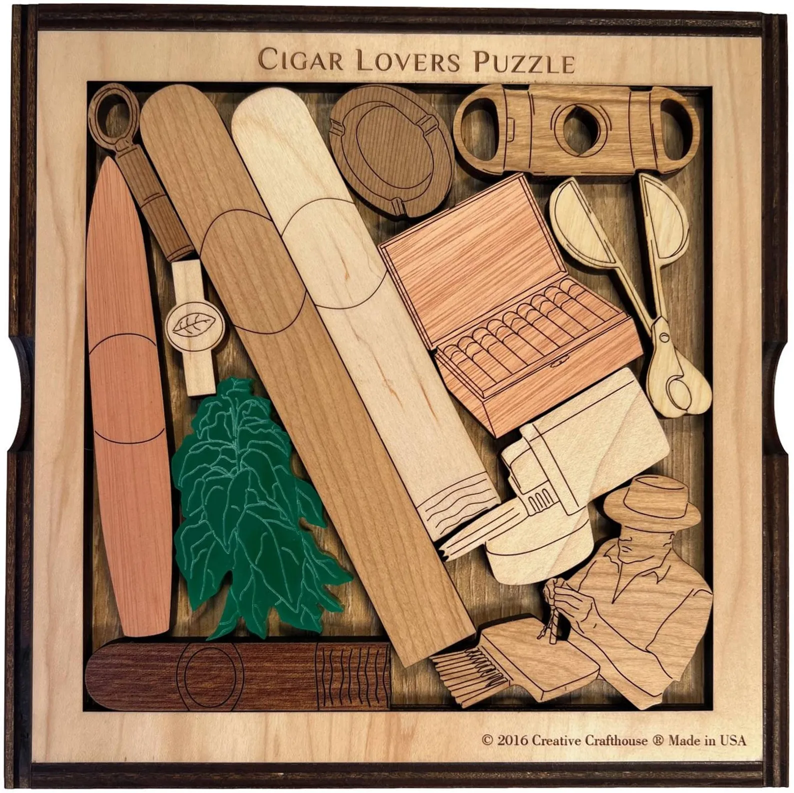Cigar Lovers Puzzle - Personalizable Perfect Gift for Him - Add a Laser Engraved Name - Brain Teaser with 13 Different Pieces - Image 2