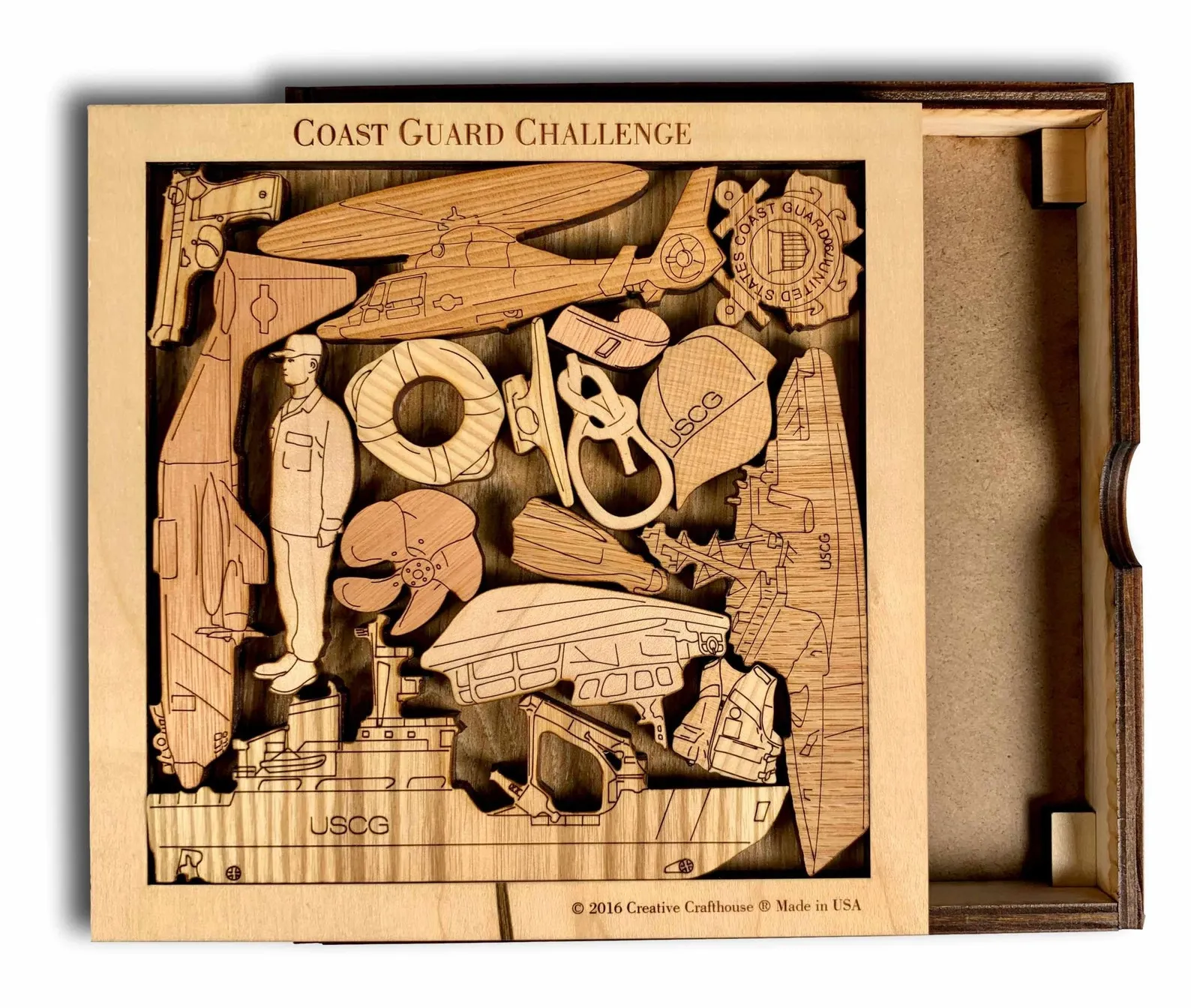 Coast Guard Challenge Puzzle USCG, Wood Brain Teaser, Wood Picture Frame Puzzle, Coast Guard Retirement Gift, US Coast Guard Puzzle