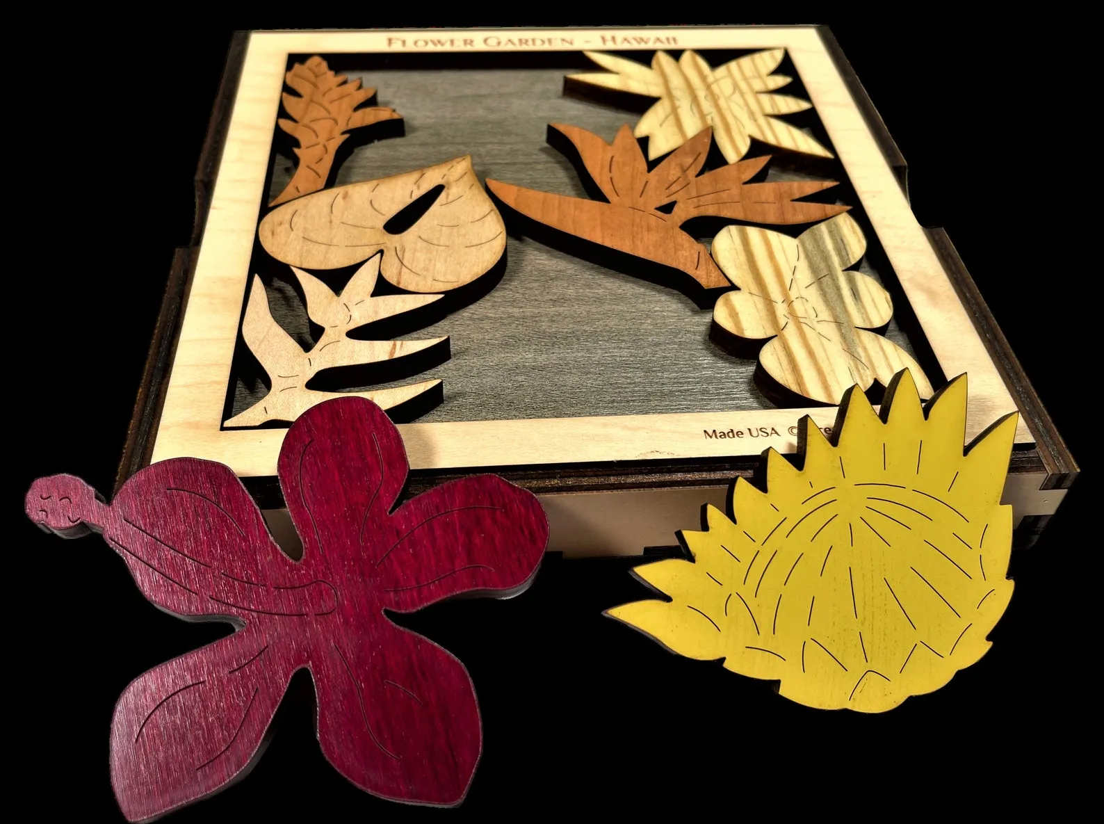 Flower Garden Hawaii - A Puzzle of Native Hawaiian Flowers Wood Version | Personalizable Christmas Gift | Unique One of a Kind Gift Idea