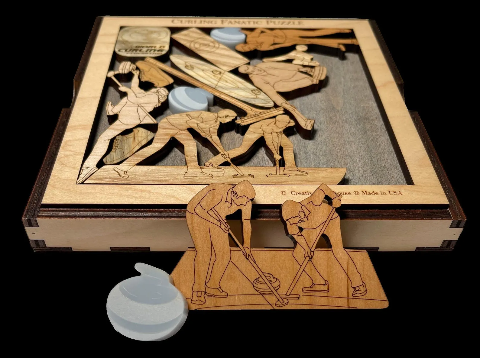 Personalized Curler Gift - Curling Fanatic Wood Puzzle - Curling Mom Gift - Customize With a Laser Engraved Name, Message, Club Name