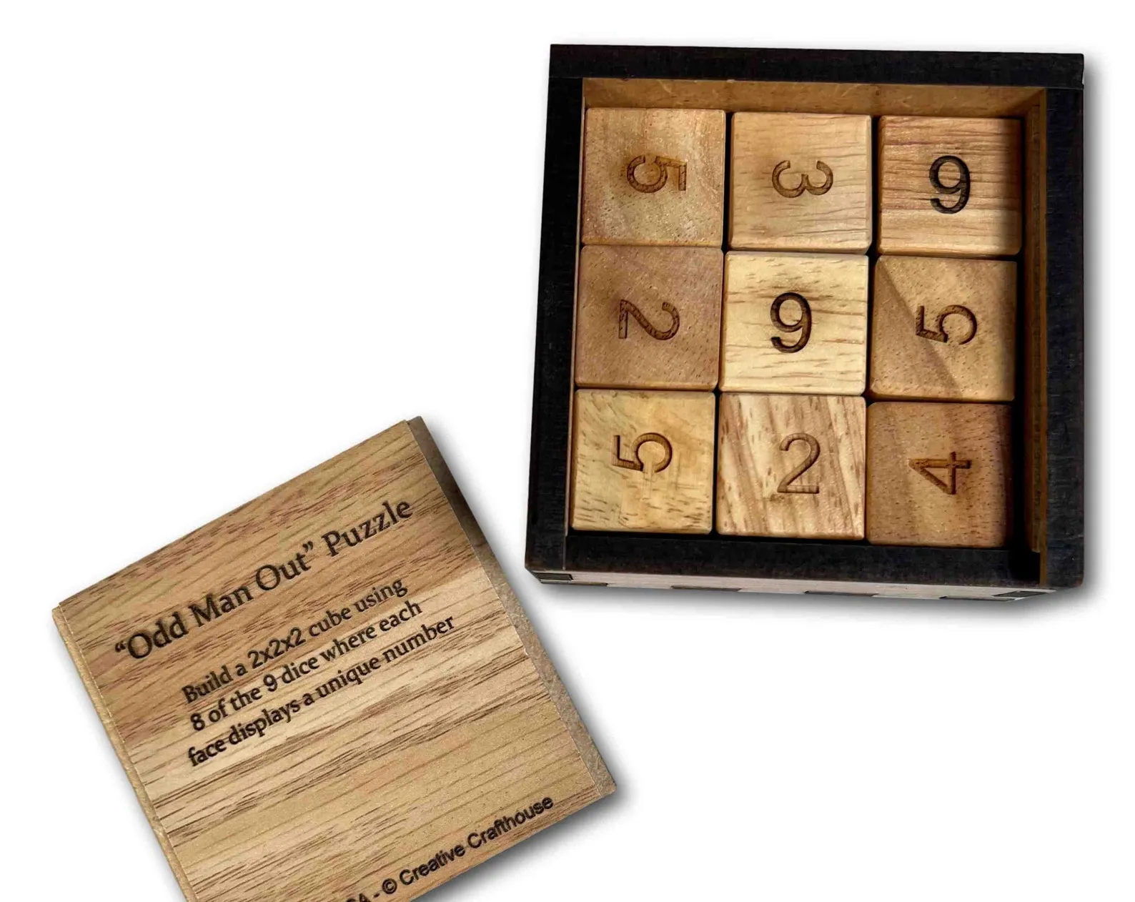 Odd Man Out wood brain teaser puzzle - in wood box - unique logic puzzle