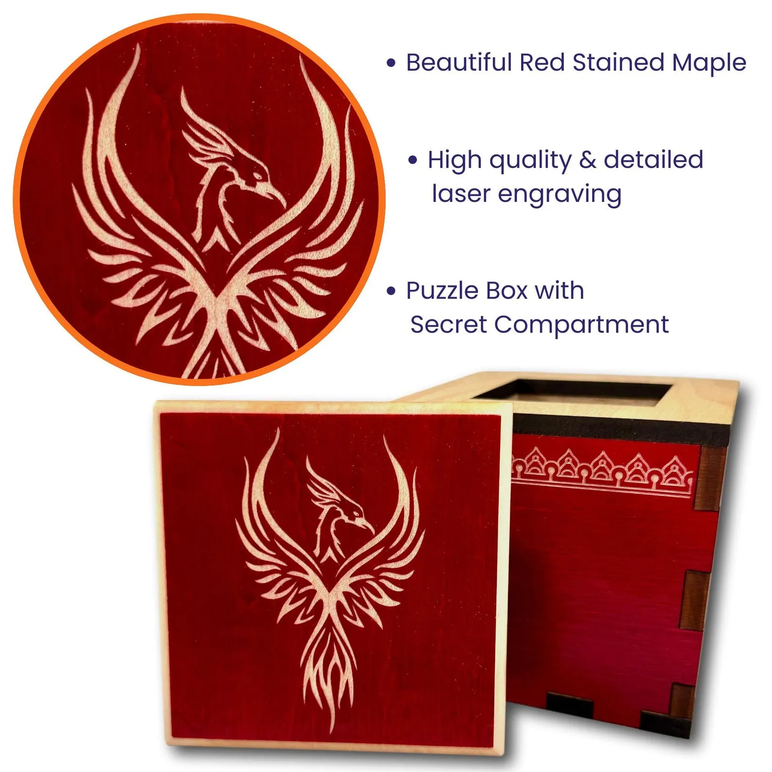 Personalized Firebird Secret Stash Puzzle Box | Handcrafted Wooden Brain Teaser with Hidden Compartment, Custom Laser Engraved Gift - Image 6