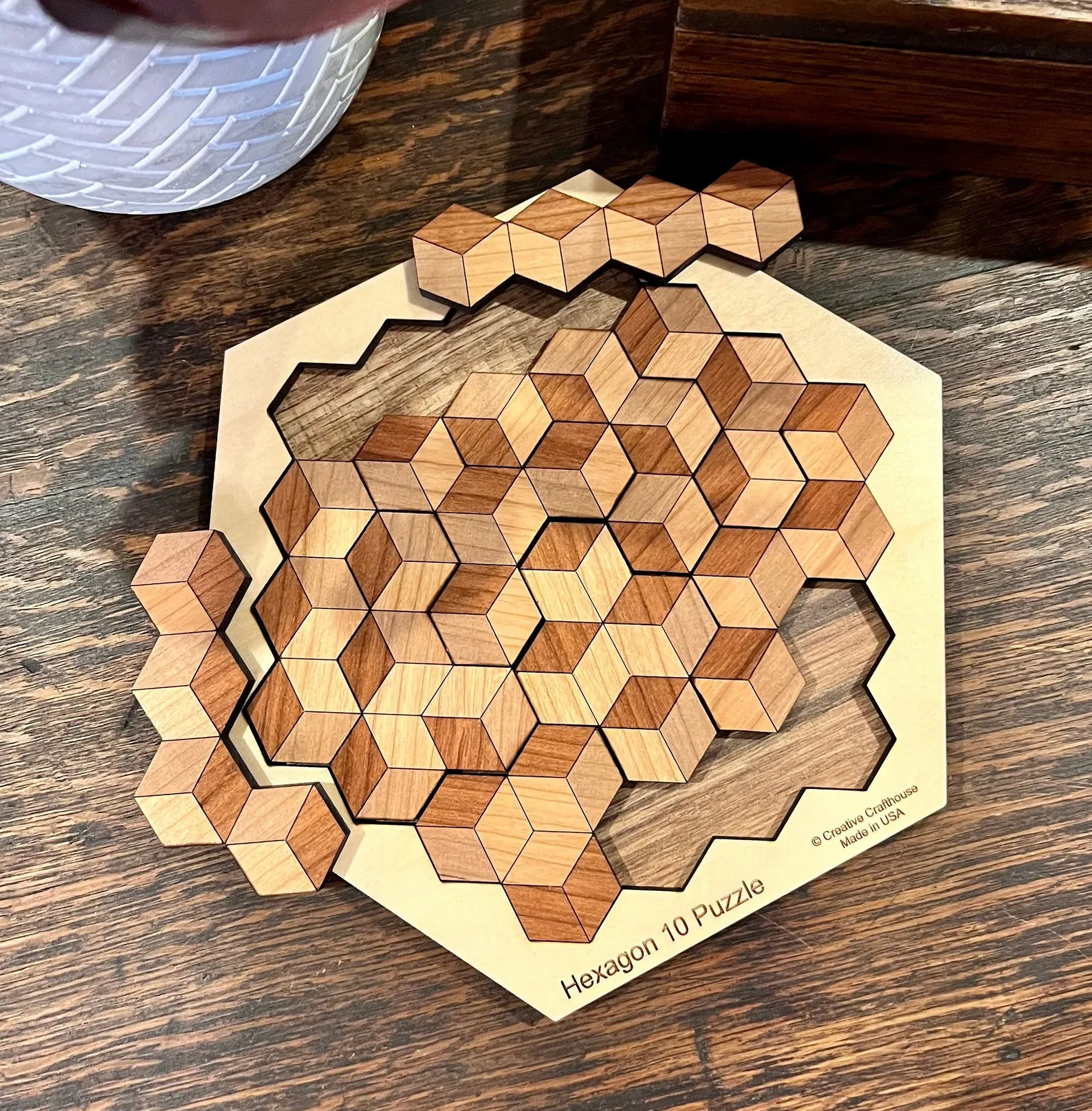 Wood Hexagon 10 Puzzle - Wooden Logic Puzzle - Brain Teaser Puzzle Game - Adult Logic Puzzle - Unique Christmas Gift - Family Game Night