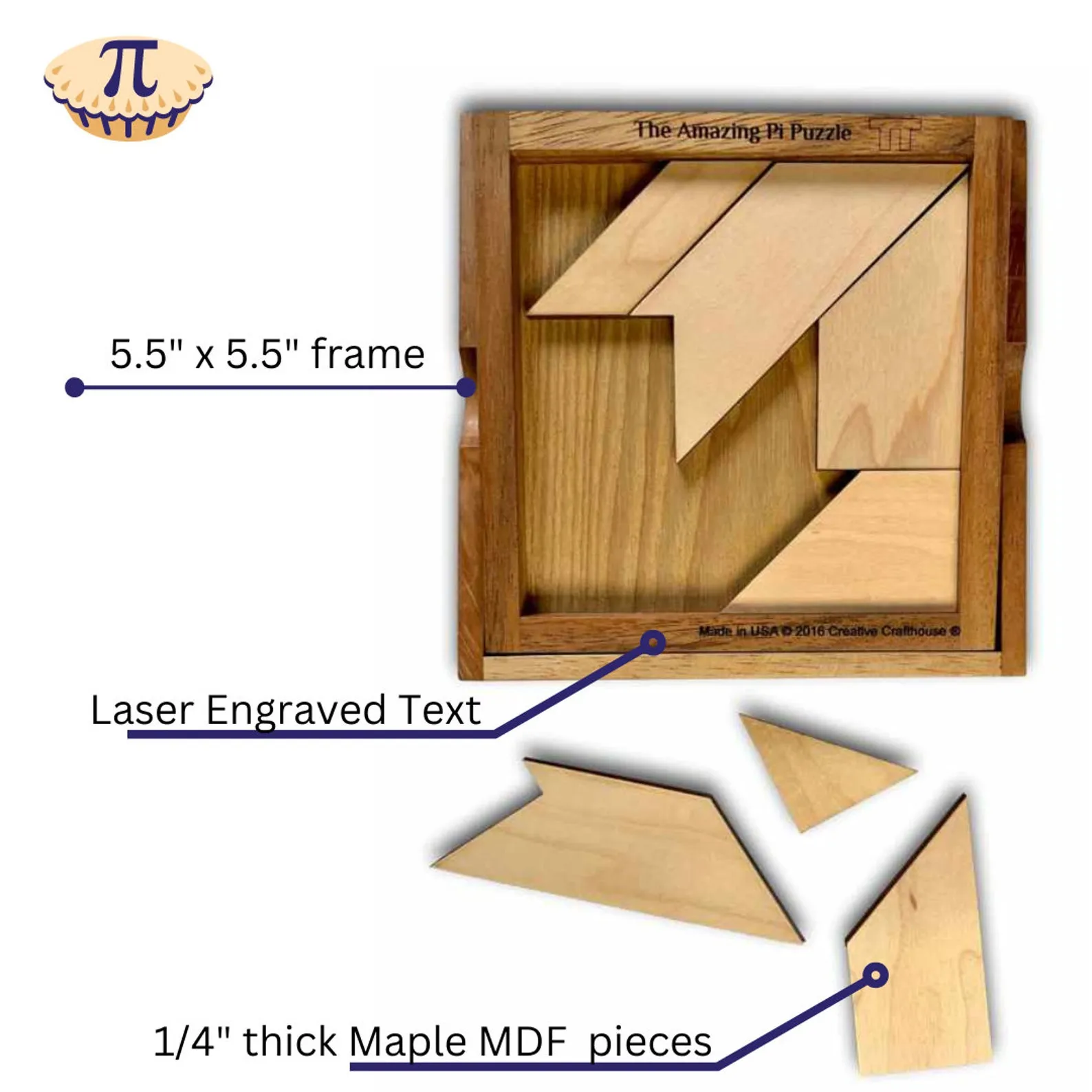 The Amazing Pi Puzzle, Wooden Math Puzzle, Custom Engraved Brain Teaser, Tangram Puzzle, Educational Puzzles, Personalized Pi Day Gifts - Image 4