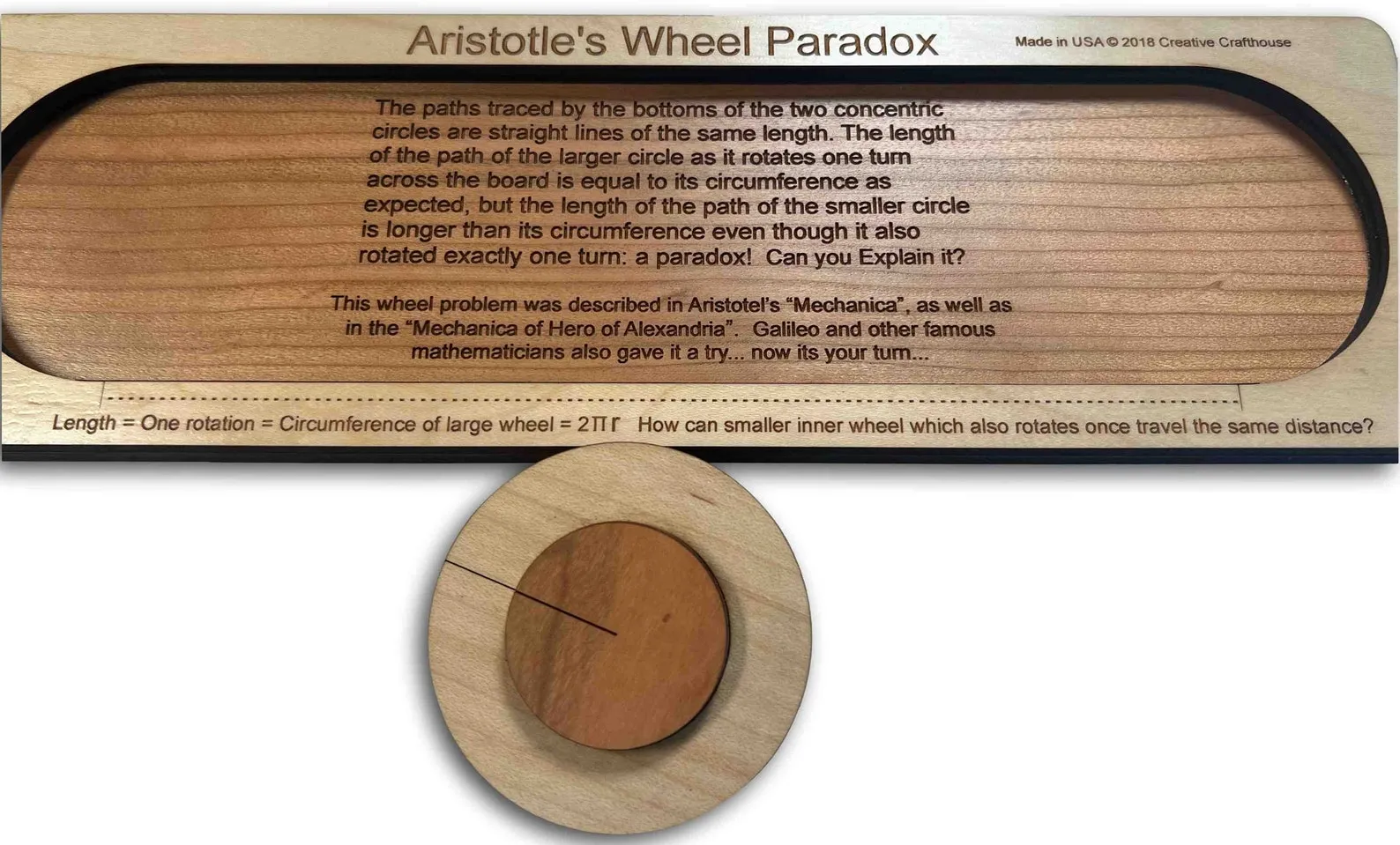 Aristotle's Wheel Paradox, Wooden Puzzle For Adults, Paradox Puzzle, Math Puzzle, Educational Puzzle, Math Brain Teaser, Historic Puzzle