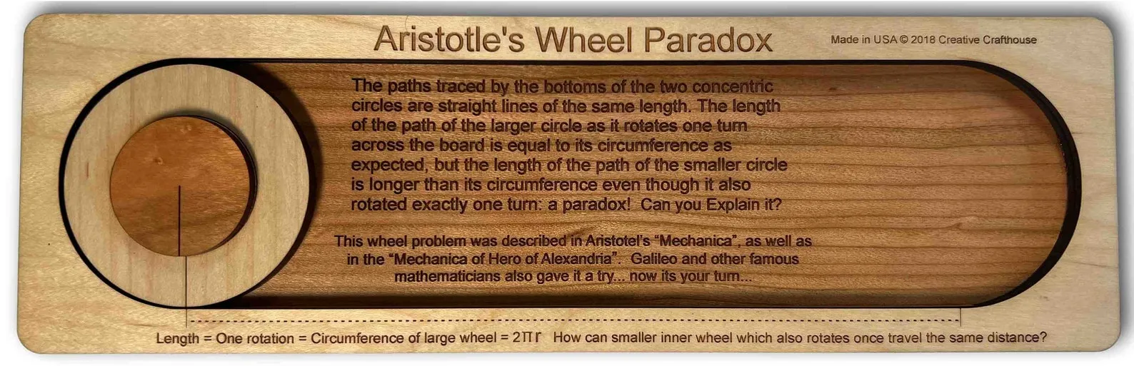 Aristotle's Wheel Paradox, Wooden Puzzle For Adults, Paradox Puzzle, Math Puzzle, Educational Puzzle, Math Brain Teaser, Historic Puzzle - Image 2