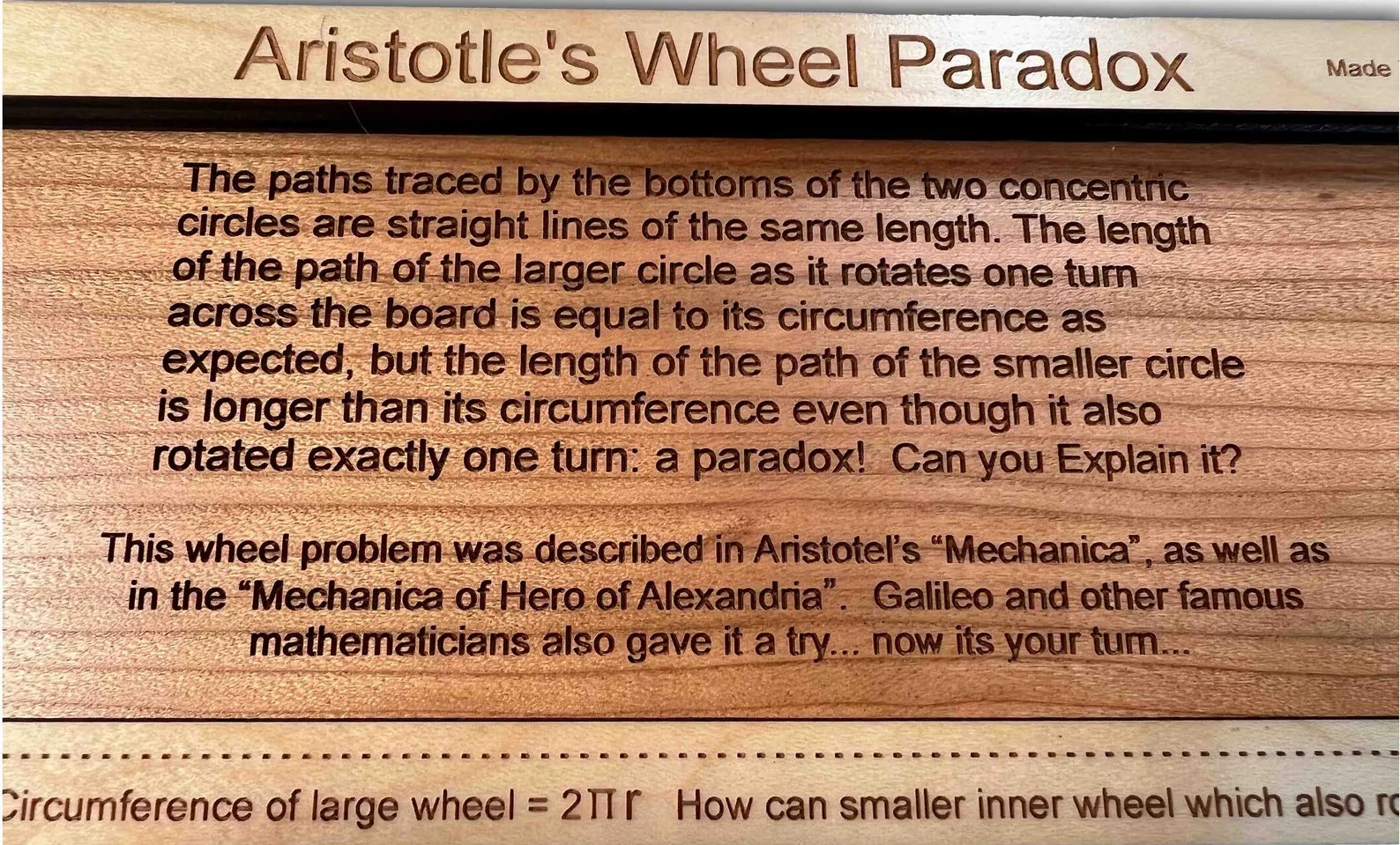 Aristotle's Wheel Paradox, Wooden Puzzle For Adults, Paradox Puzzle, Math Puzzle, Educational Puzzle, Math Brain Teaser, Historic Puzzle - Image 4