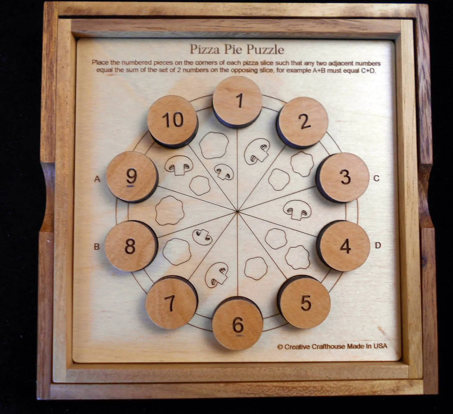 Pizza Pie Puzzle, Math ?nd Logic Brain Teaser, Christmas Gift, Logic Puzzle, Wooden Math Puzzle, Desk Puzzle, Educational Puzzle Gift