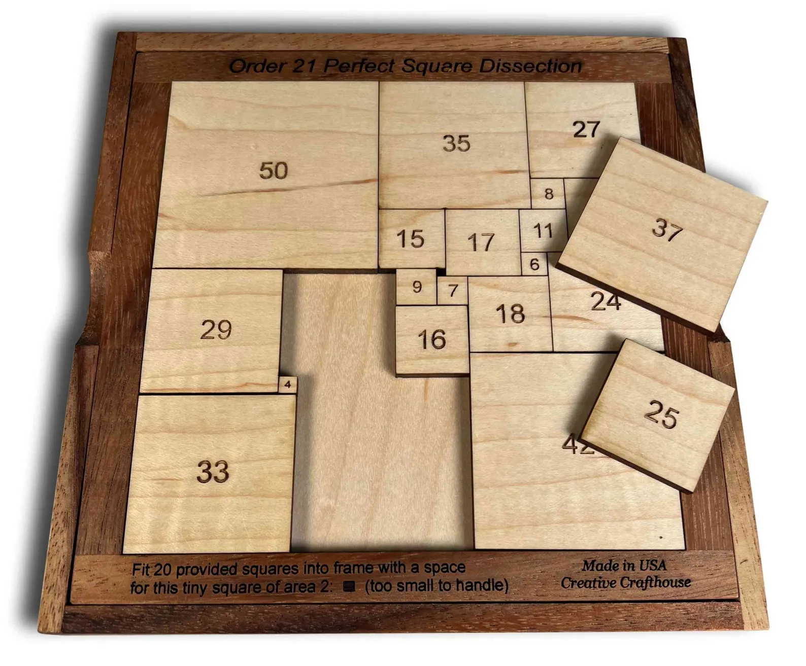 Order 21 Perfect Square Dissection Puzzle, Math Puzzle, Math Game, Math Christmas Gift, Wooden Math Puzzle, Wooden Puzzle, Math Gift