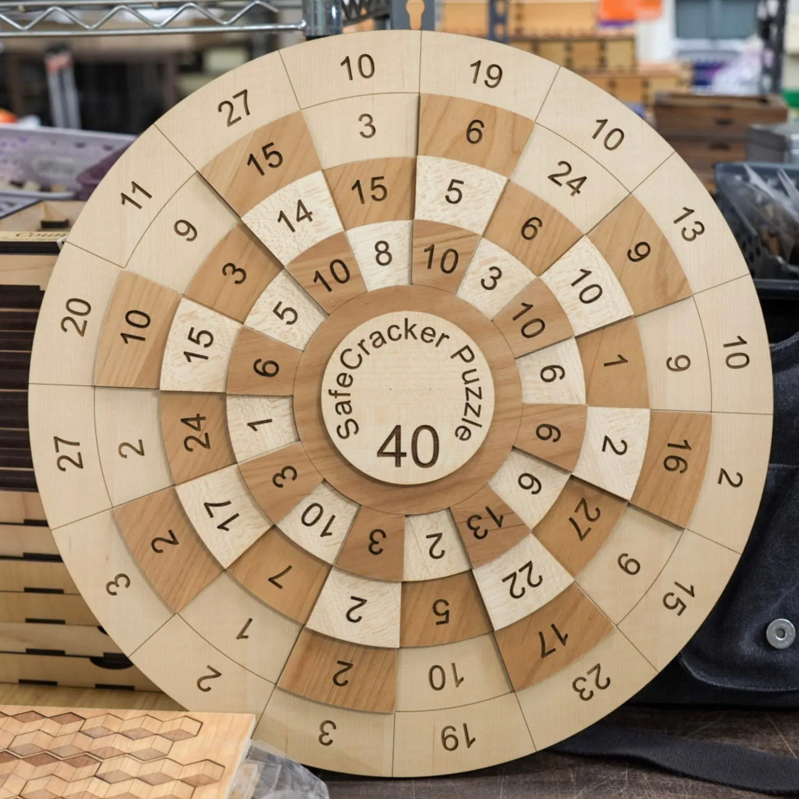 Safecracker 40 Number Puzzle, Wooden Math Puzzle, Handmade Brain Teaser, Giant Challenging Puzzle, Rotating Puzzle, Math Lover Gift