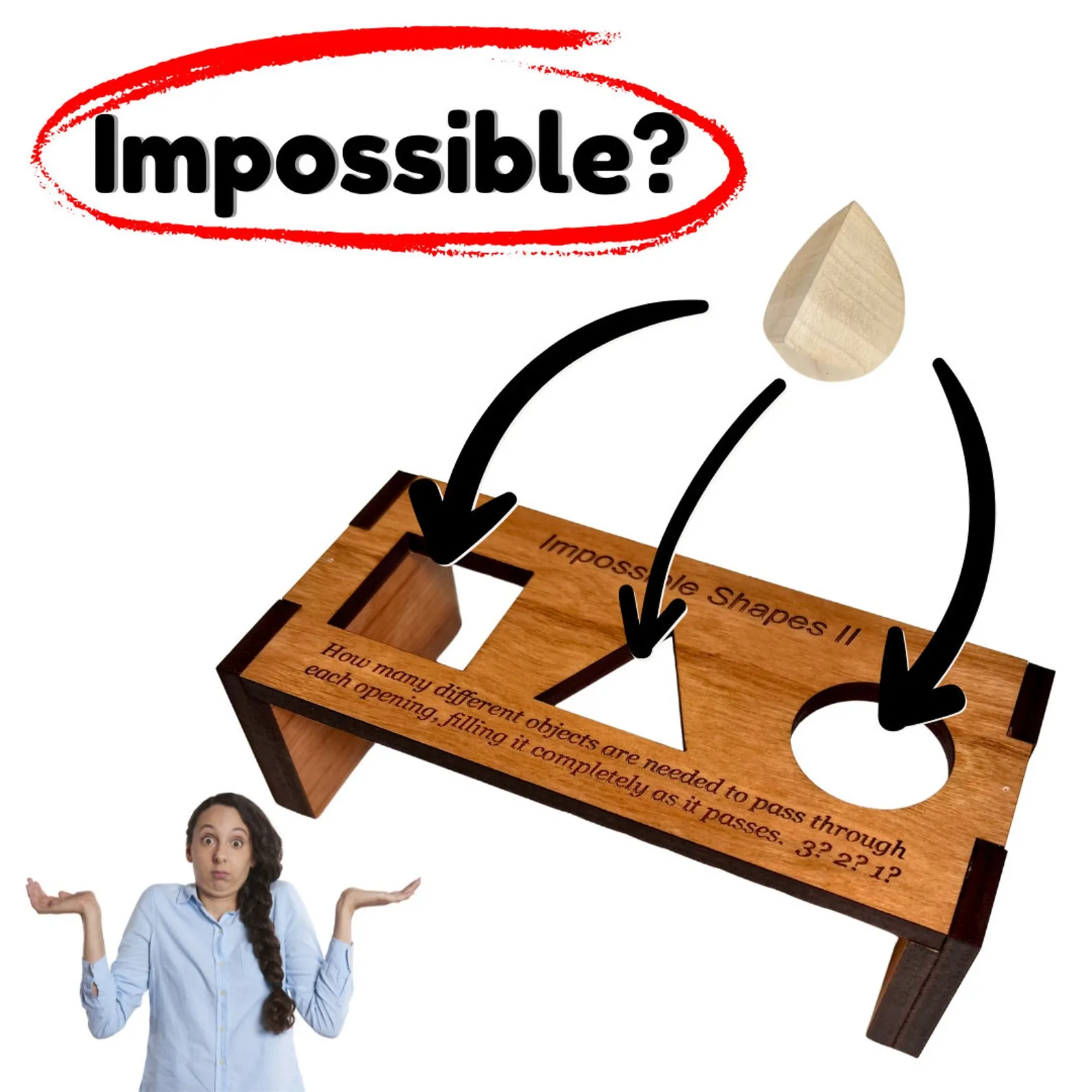 Impossible Shapes Puzzle 2, Optical Illusion Puzzle, Impossible Fit Object, Wooden Desk Toy Puzzle, Mind Bending Gift, Hard Object Puzzle
