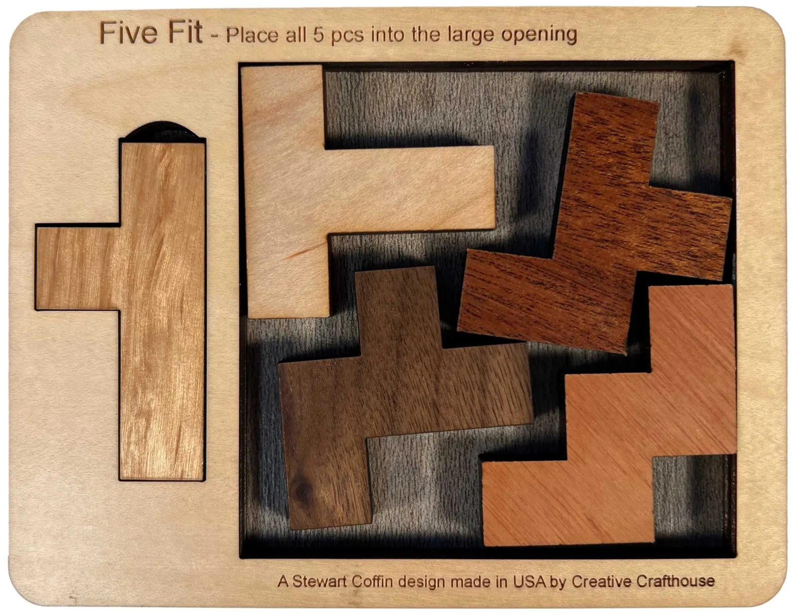 Wooden Puzzle For Adults, Logic Puzzle, Extremely Hard Puzzle, Five Fit Pieces Puzzle, Complex Puzzle, Brain Teaser, Difficult Puzzle