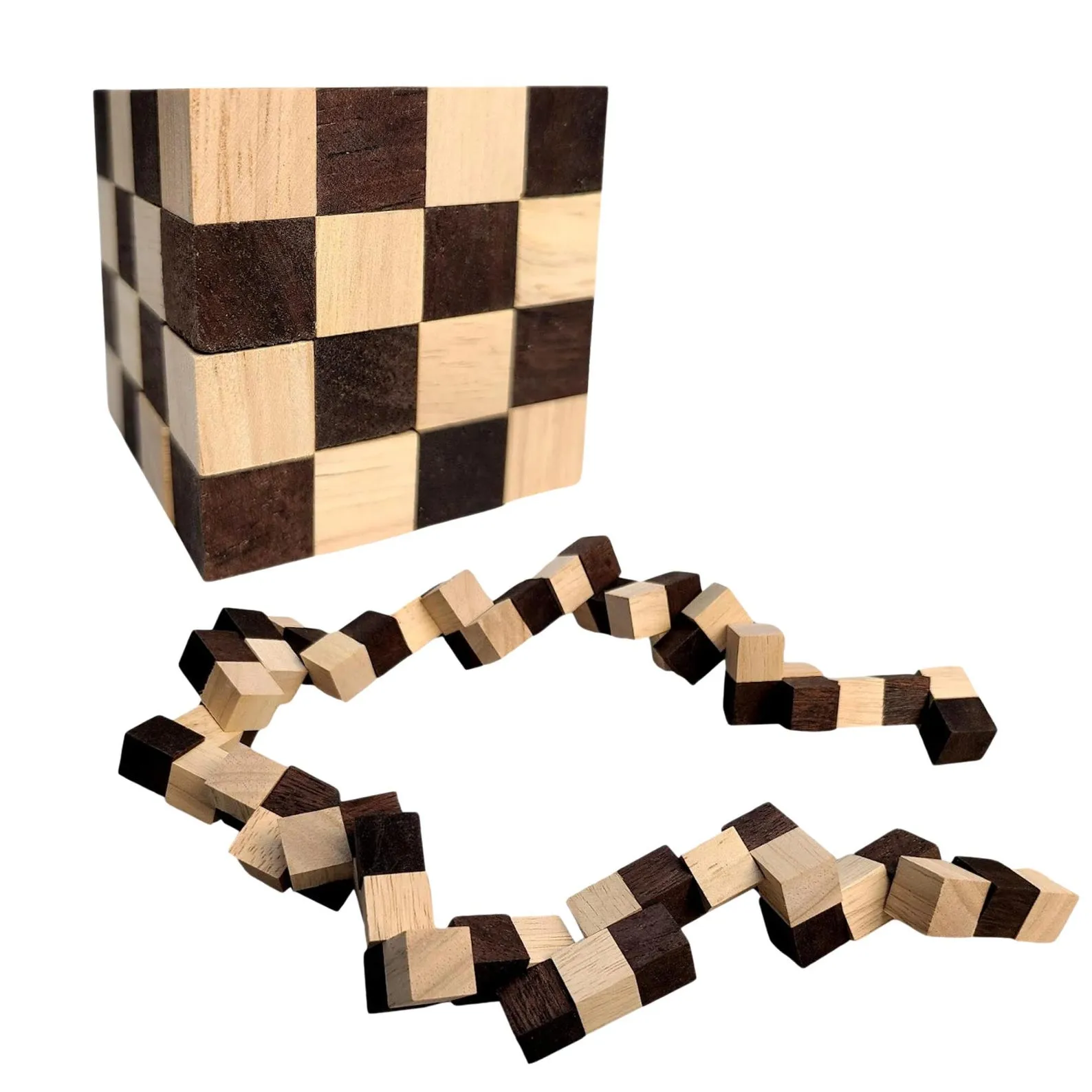 King Snake Puzzle, Level 5 Wooden Brain Teaser, Snake Cube Puzzle, Hard Logic Puzzle, Twisting & Turning Blocks Puzzle, Snake Lovers Gift