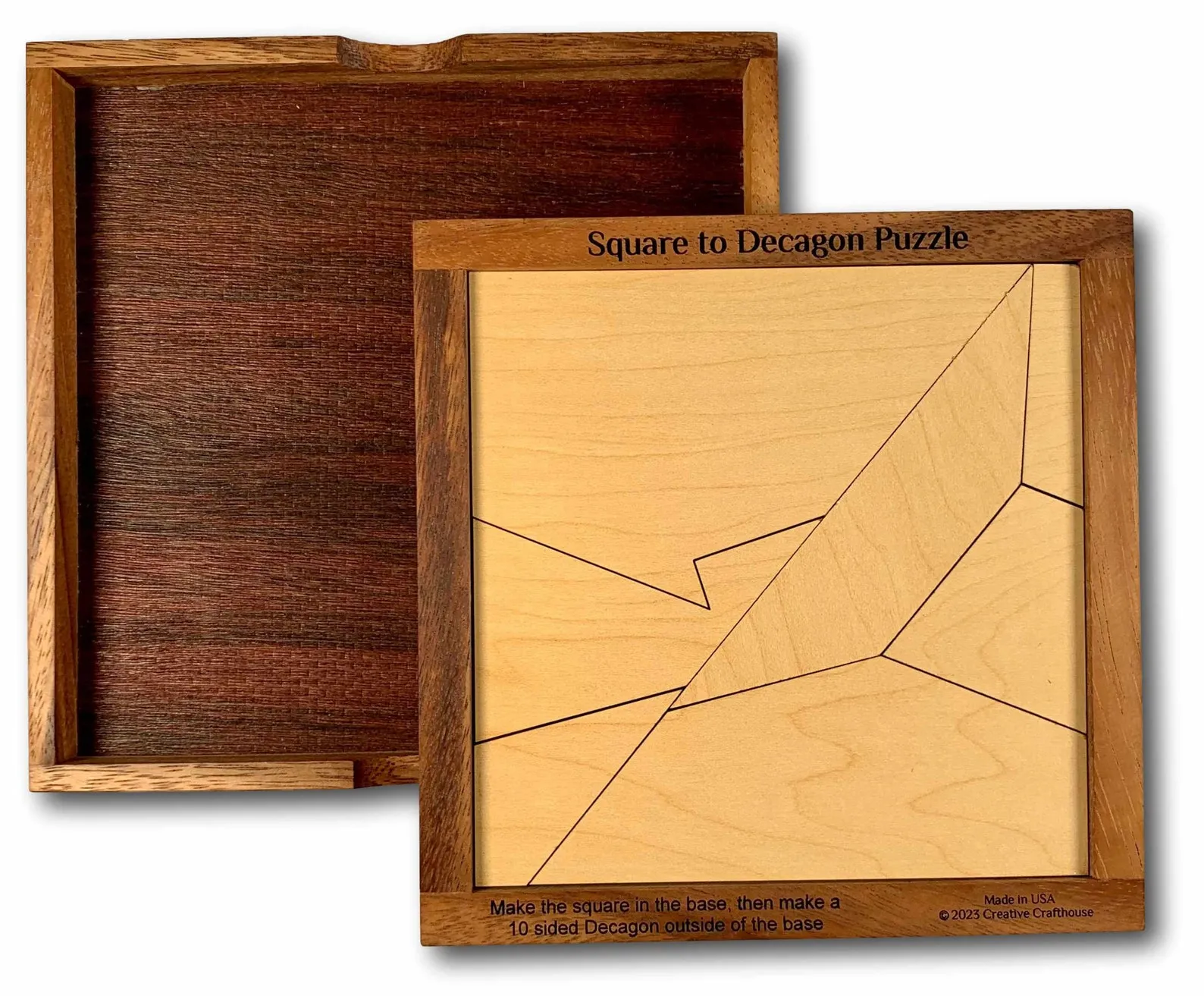 Cracked Glass Wood Puzzle, Difficult Wooden Brain Teaser, 7 Wood Puzzle Pieces, Laser Cut Puzzles, Hard Puzzles For Adults, Dodecagon