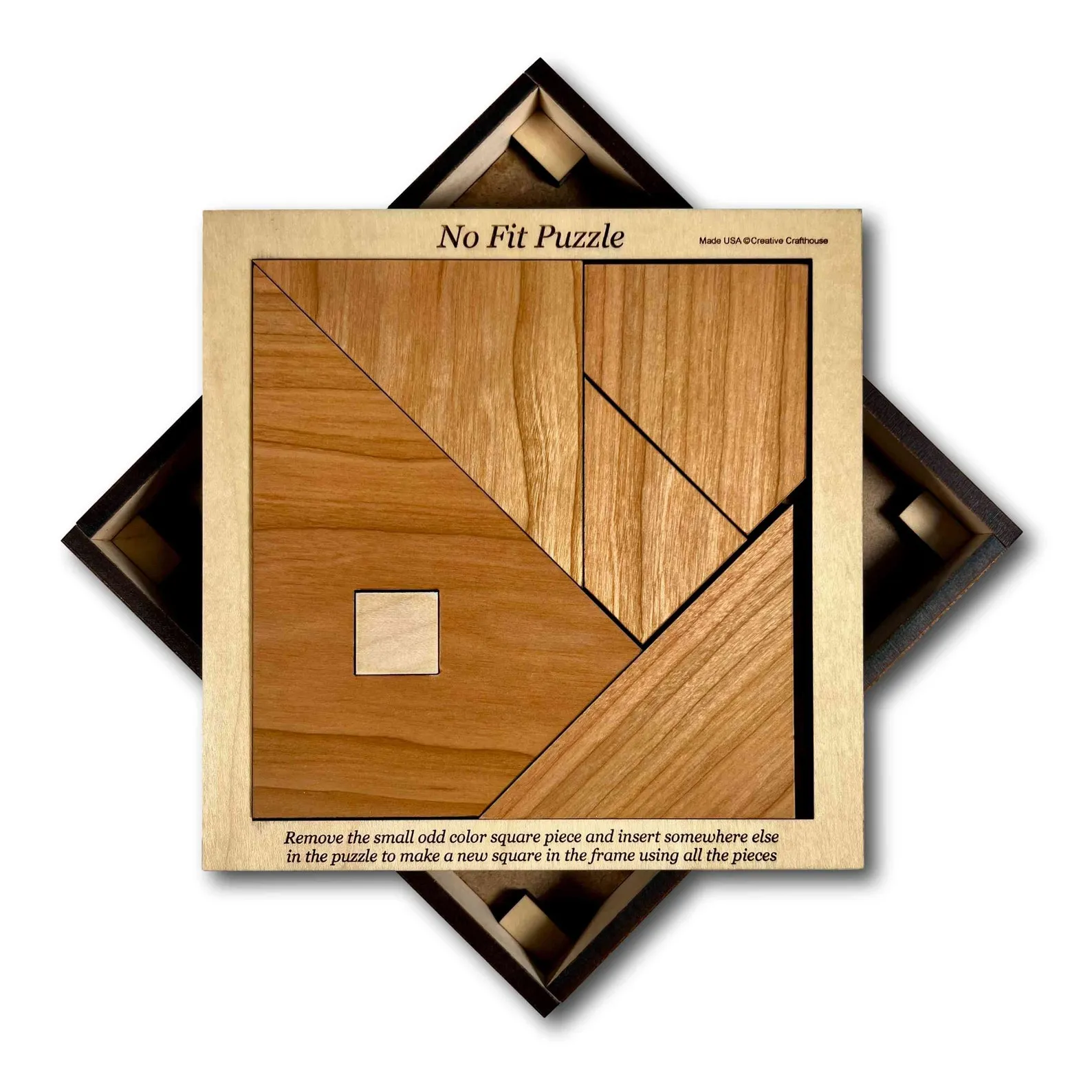 No Fit Puzzle, Packing Puzzle, Coffee Table Games, Wood Brain Teaser, Engraved Puzzle, Square Fitting Puzzle, Geometric Puzzle, Geek Gift - Image 3