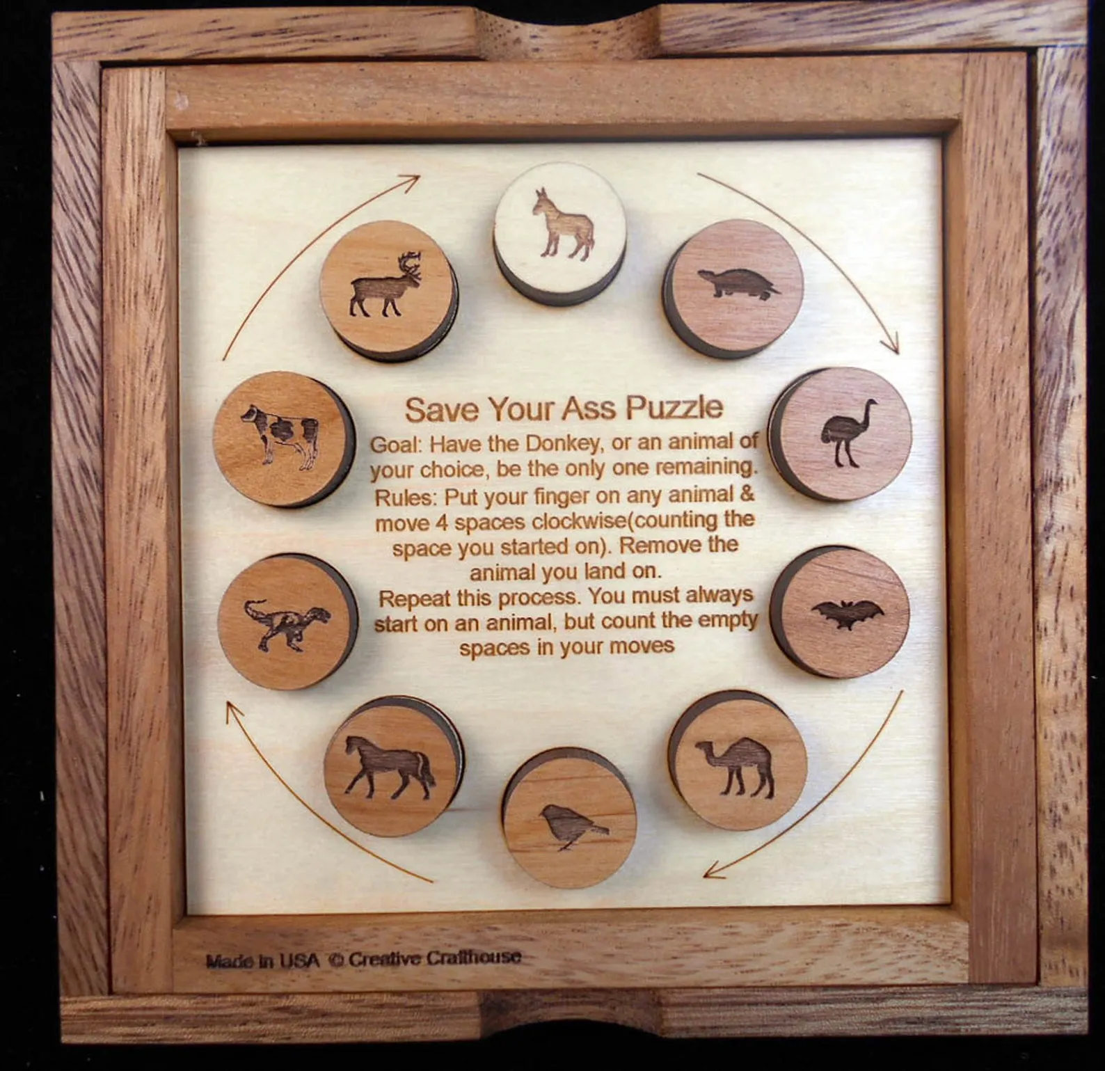 Save Your Ass Puzzle - Brain Teaser Puzzle For Adults - Wooden Logical Puzzle - Games And Puzzles - Wooden Animal Puzzle - Christmas Gift