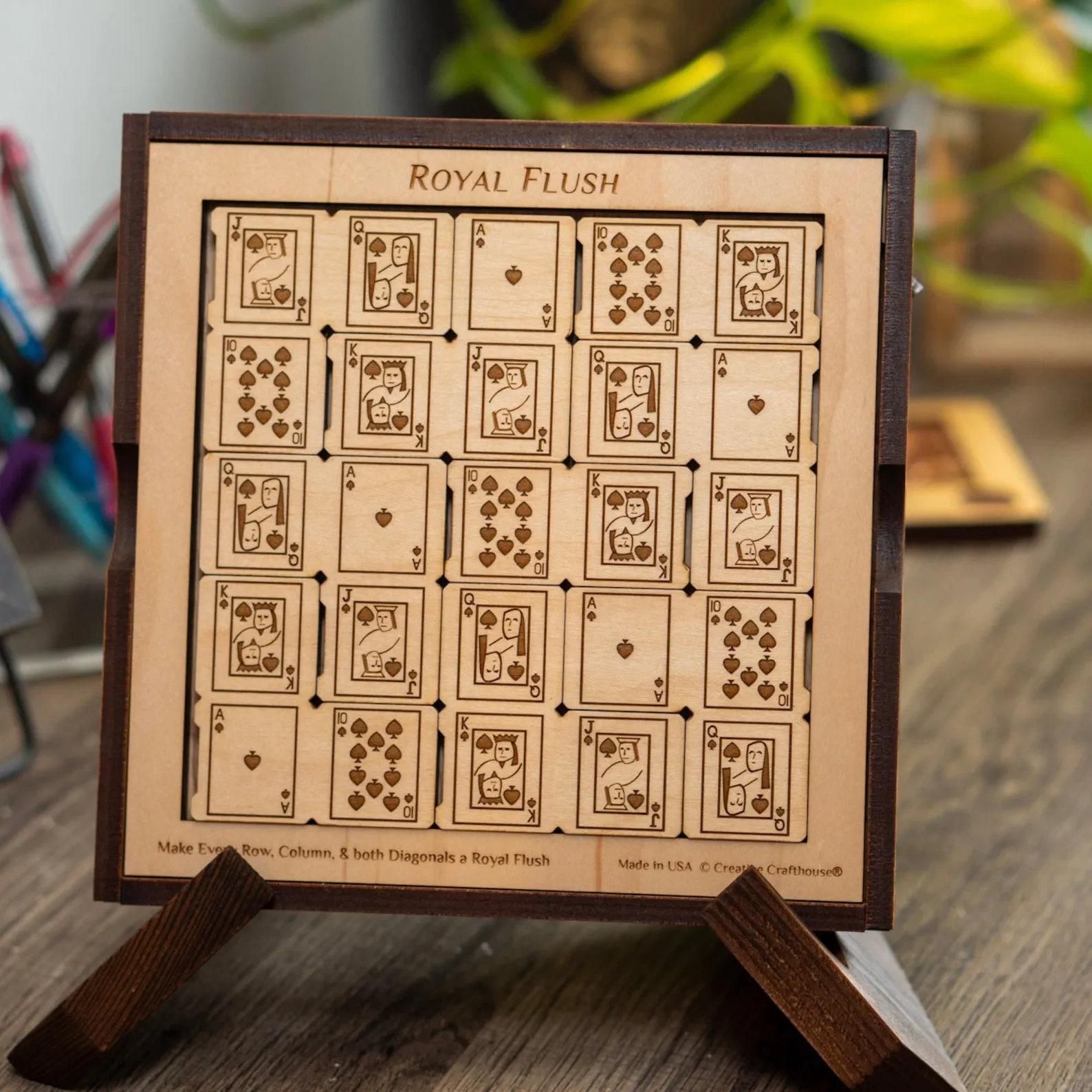 Christmas Gift for Poker Players - Royal Flush Wood Puzzle & Brain Teaser - Maple Version - Challenging Poker Brain Teaser - Game Room Decor