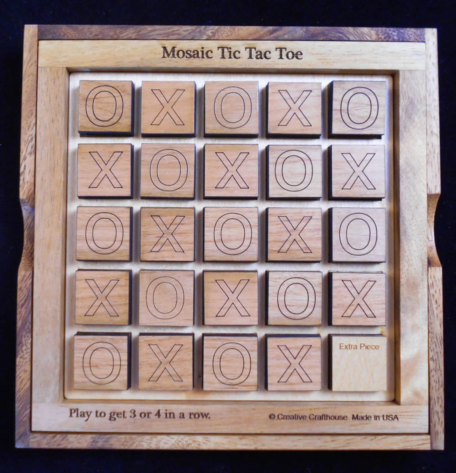 Mosaic 4 In A Row Game, 5x5 Wooden Strategy Game,  3 Or 4 In A Row Challenge, Family Board Games, Holiday Gift, Laser Etched Grid Game