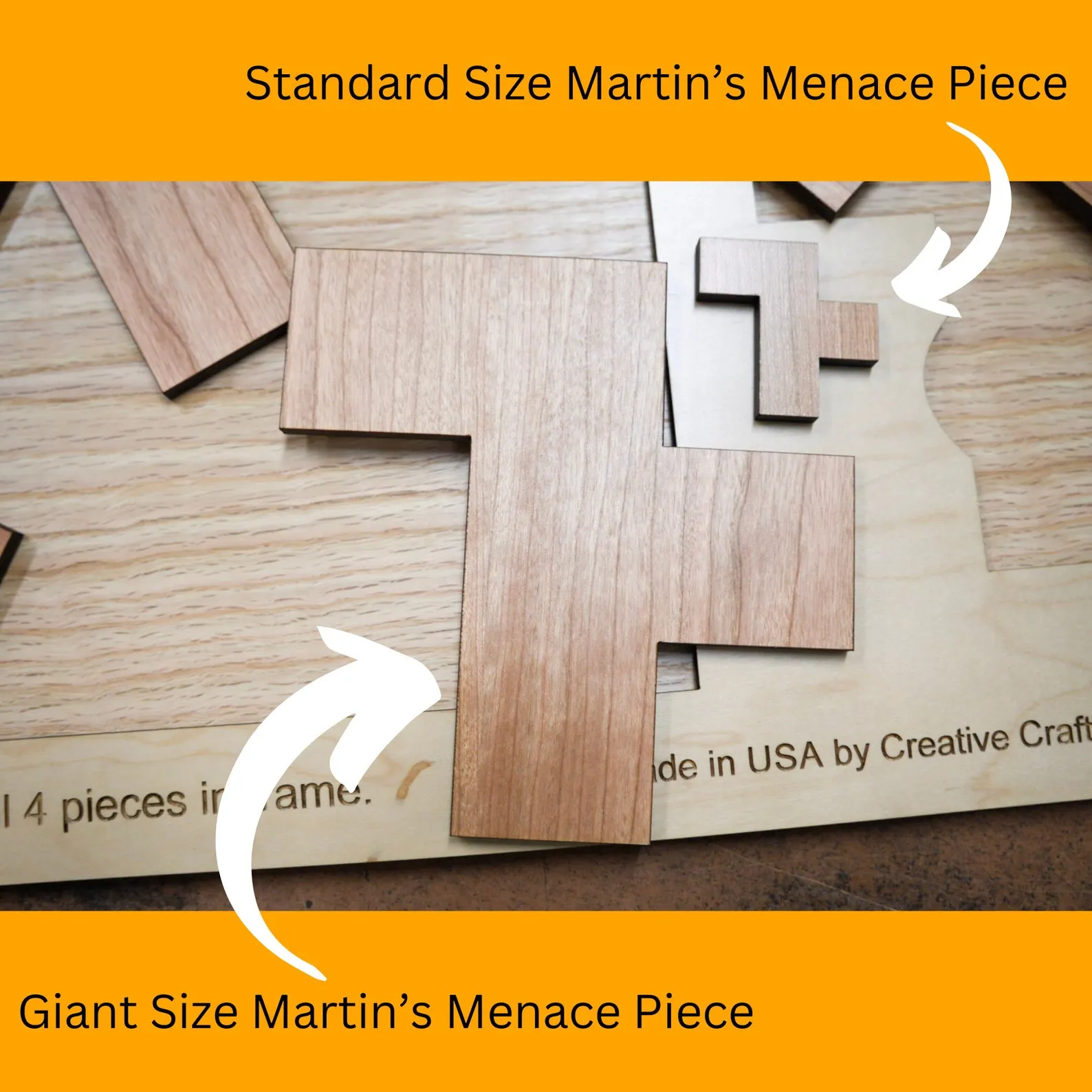 18" x 12" Giant Sized Wood Puzzle for Game Rooms | 4 Piece Wooden Brain Teaser | Perfect Man Cave Decor & Accessory | Jumbo Martin's Menace - Image 2