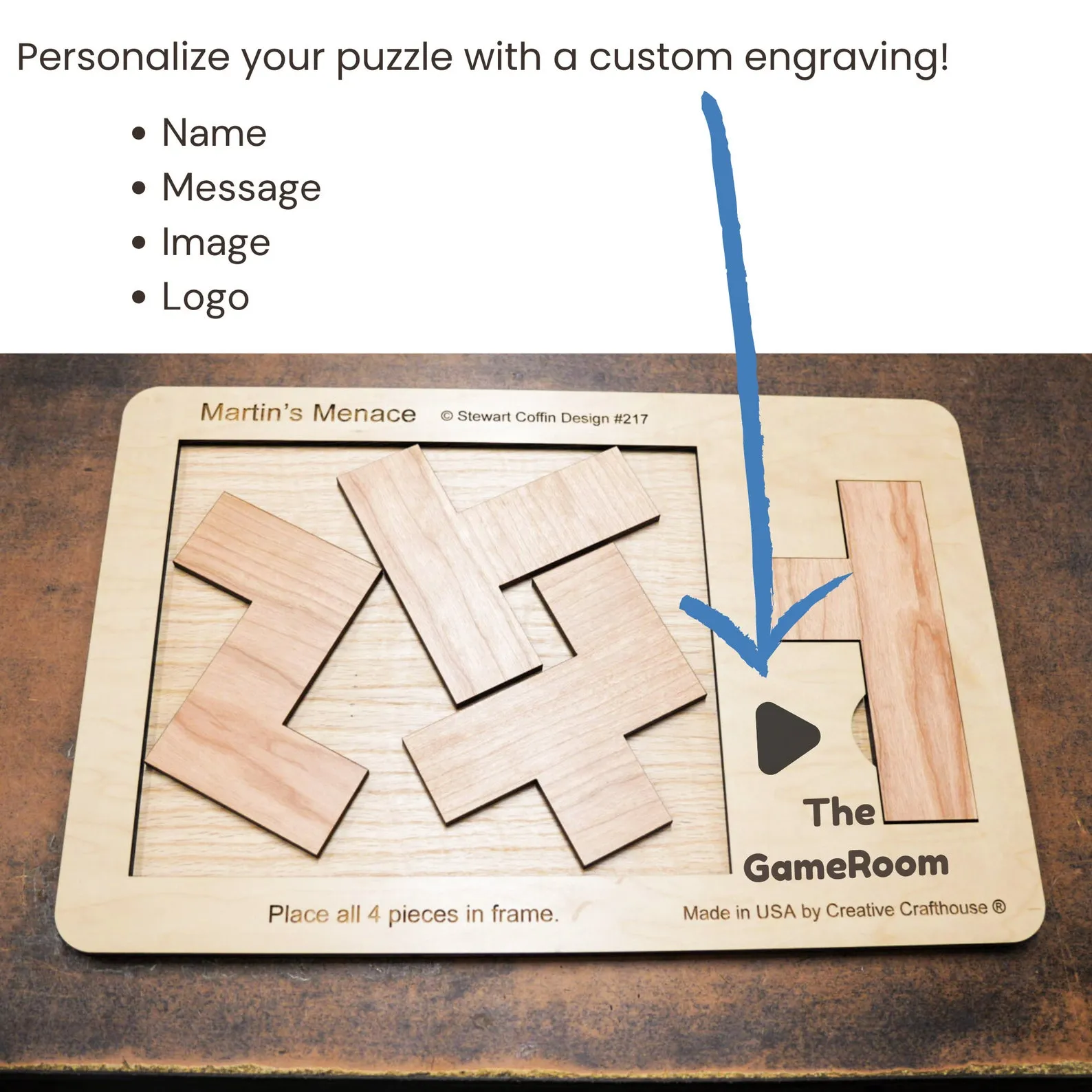 18" x 12" Giant Sized Wood Puzzle for Game Rooms | 4 Piece Wooden Brain Teaser | Perfect Man Cave Decor & Accessory | Jumbo Martin's Menace - Image 5