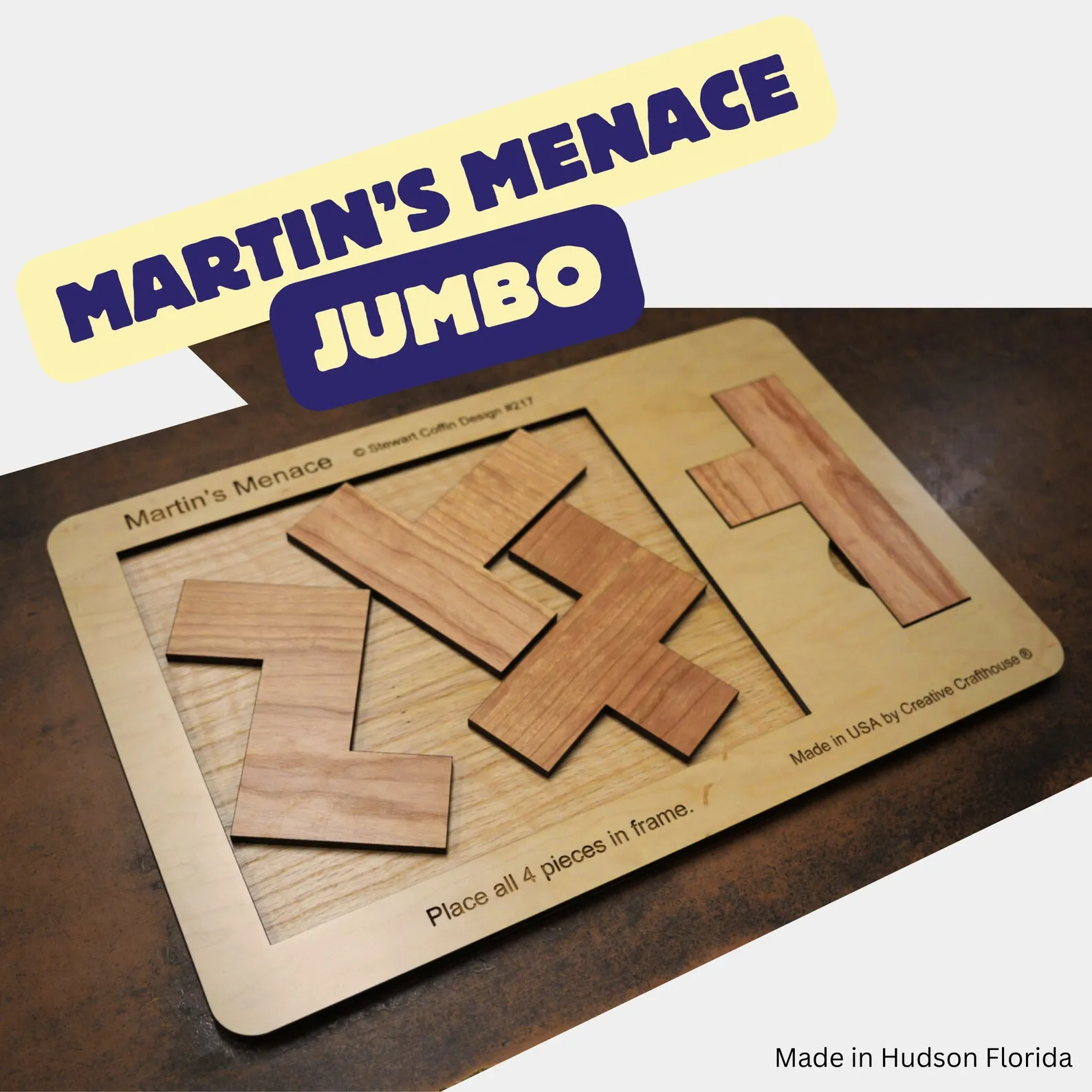 18" x 12" Giant Sized Wood Puzzle for Game Rooms | 4 Piece Wooden Brain Teaser | Perfect Man Cave Decor & Accessory | Jumbo Martin's Menace - Image 6