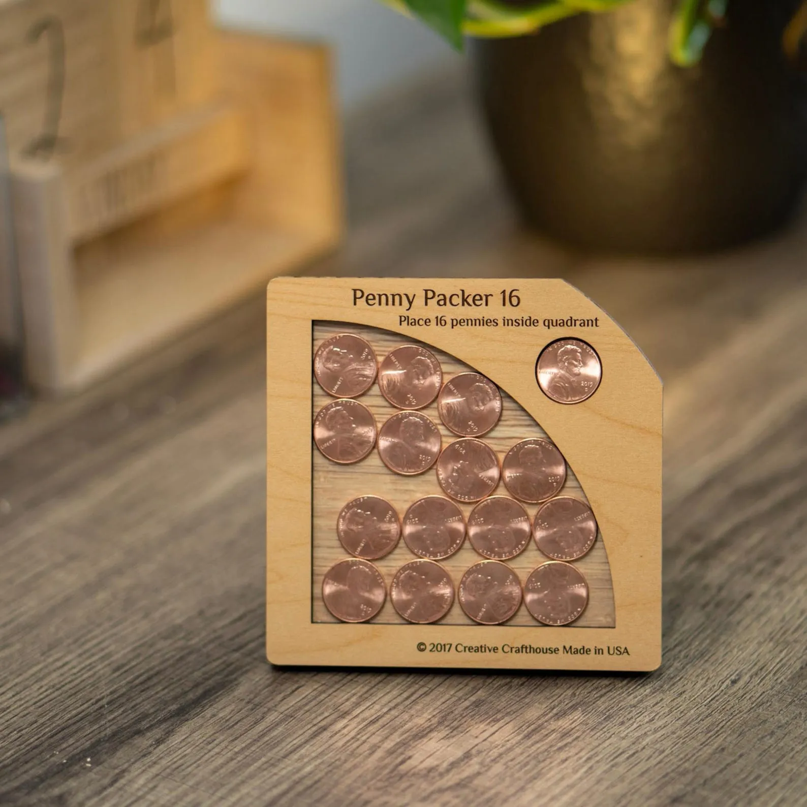 Handcrafted Penny Packer 16 Brain Teaser ? Perfect Desk or Coffee Table Puzzle | Unique Gift for Puzzle Lovers