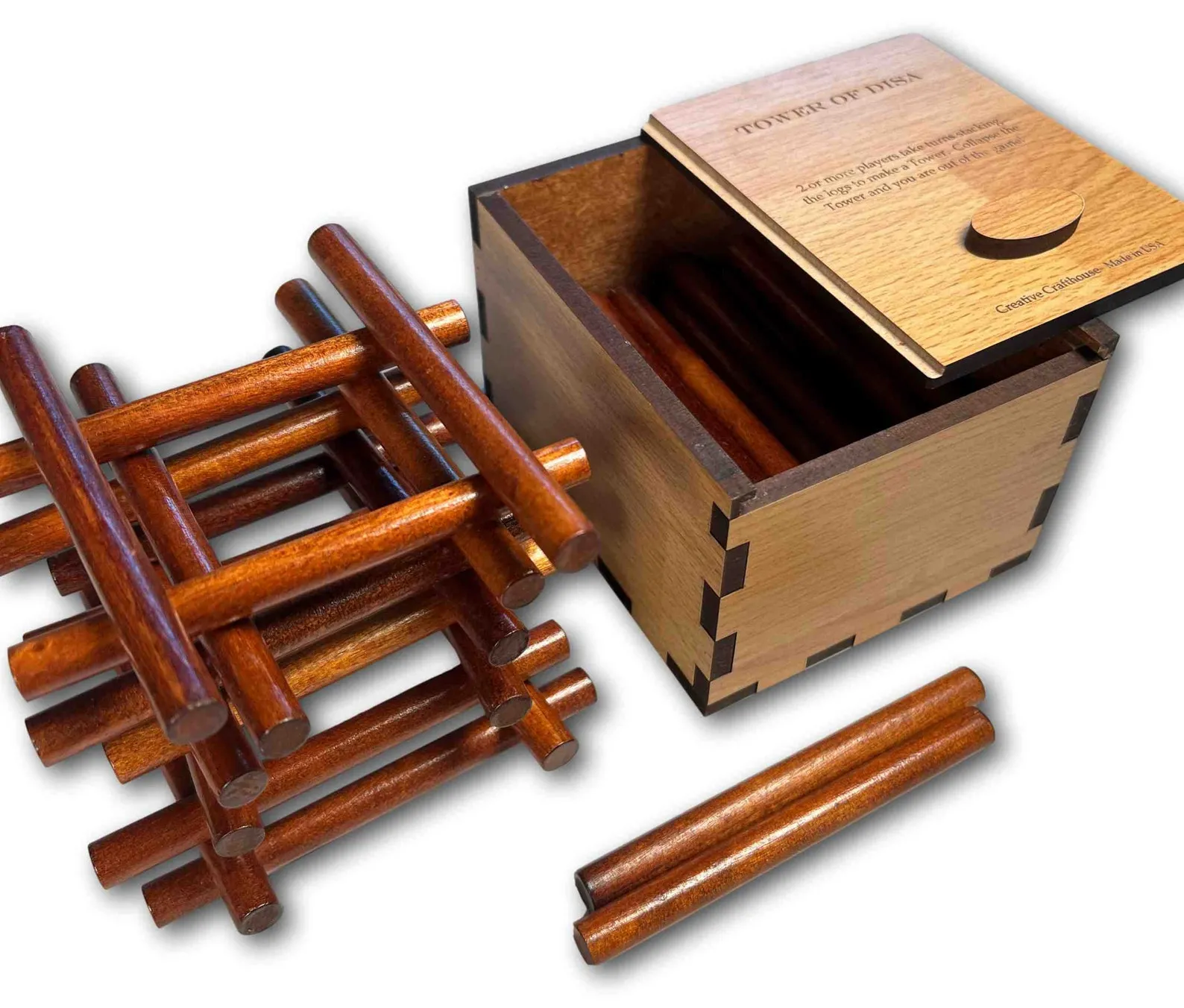 Family wood stacking game - Game for 1 to 4 people - 52 dowels board game - Multiplayer wooden game - Fun brain teaser activity for family