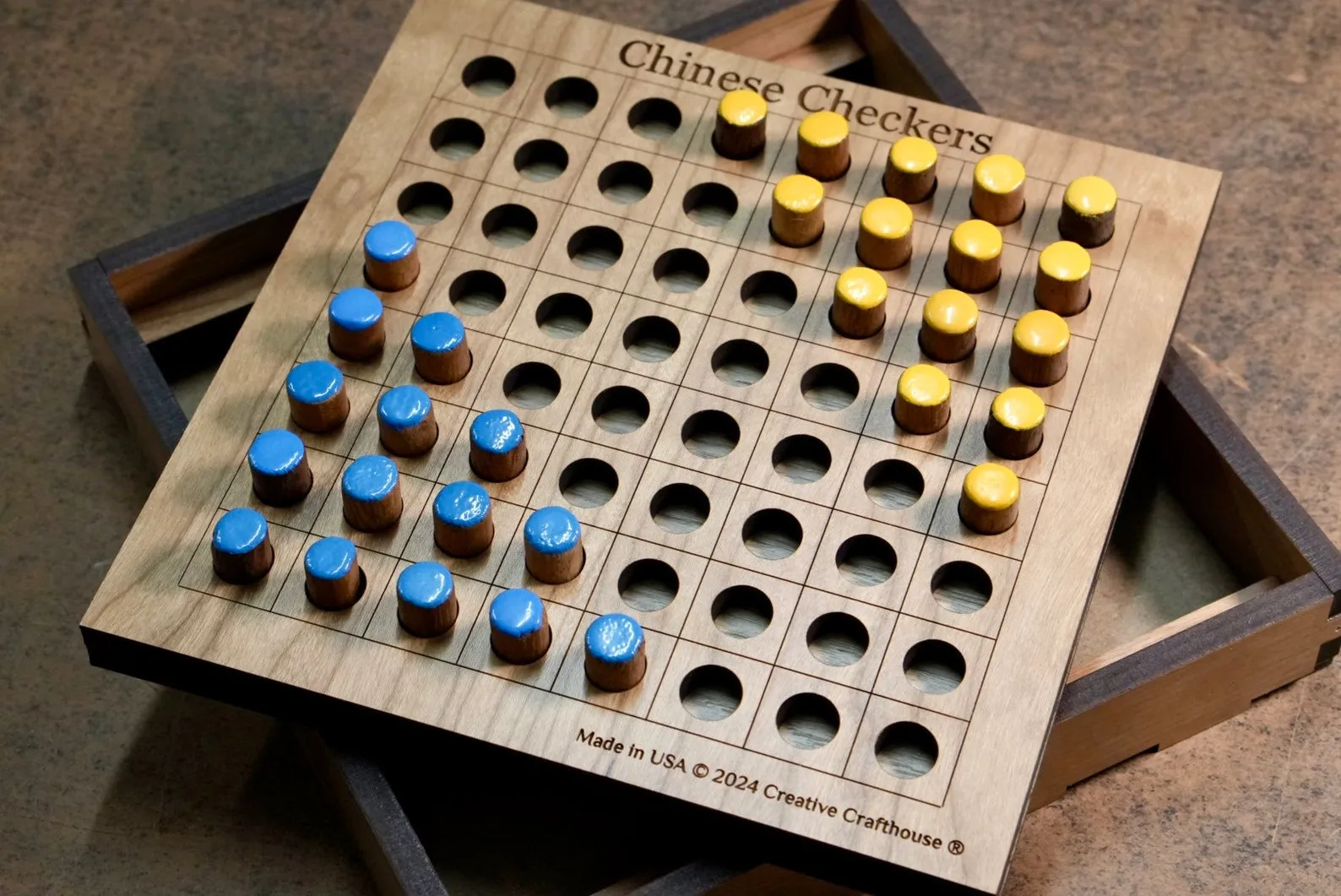 Chinese Checkers Game, Artisanal Wooden Game, Camping Activity, Travel Checkers, Wooden Board Game, Personalized Gift, Two Players Game