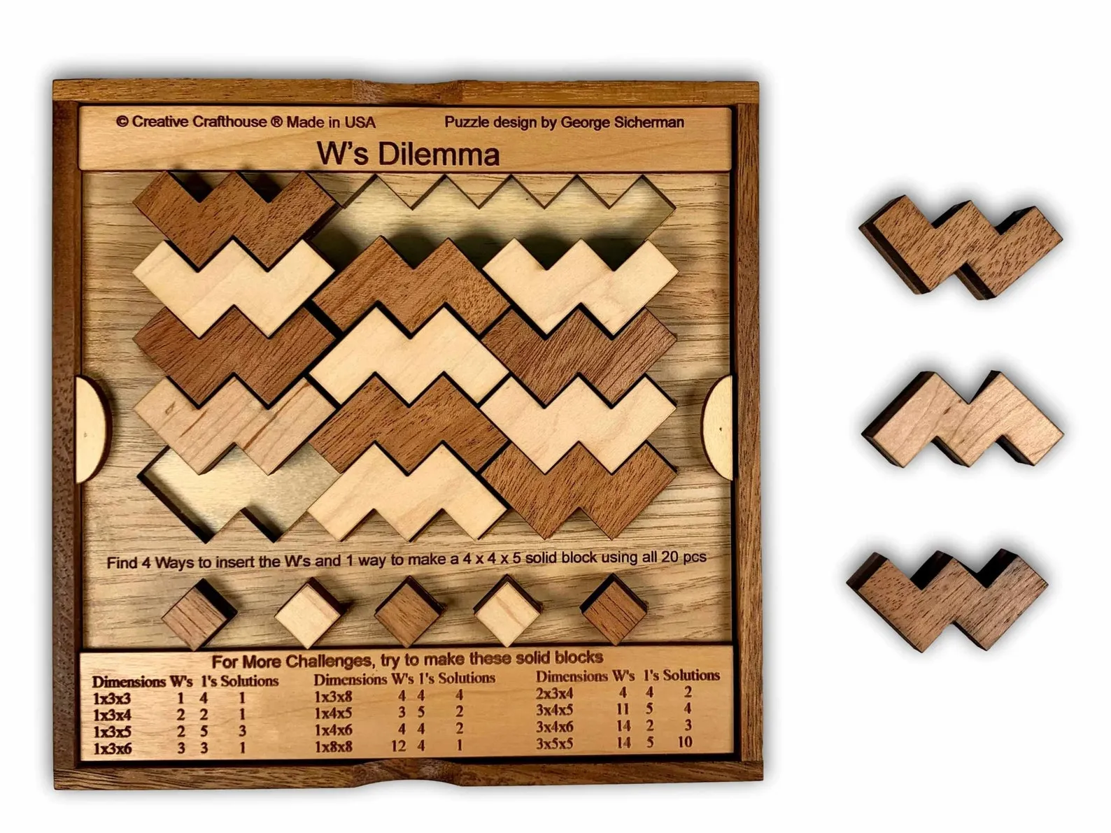 Gift for Puzzle Lovers - W Dilemma Puzzle - 15 W's & 5 Unit Blocks with 17 Challenges