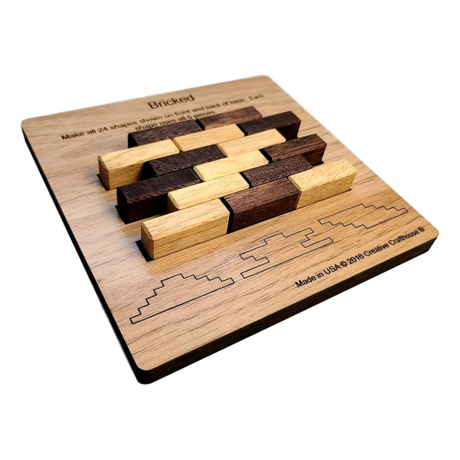 Handcrafted Wooden Bricked Puzzle ? Challenging 5-Piece Brain Teaser with 24 Unique Solutions | Perfect Gift for Puzzle Enthusiasts - Image 2