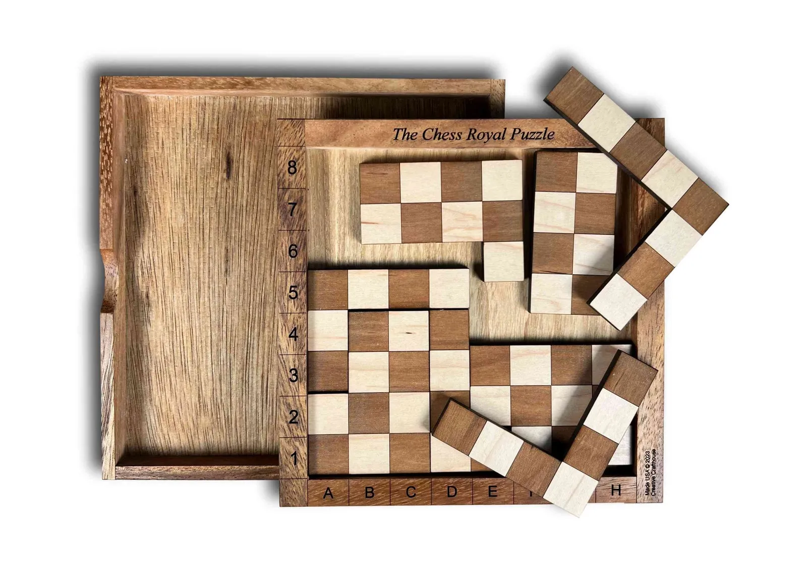 Broken Chessboard Puzzle - 8 Pieces Wooden Brain Teaser Game - Rebuild The 8x8 Checkered Board ? Unique Gift For Chess Lovers & Puzzle Fans - Image 4