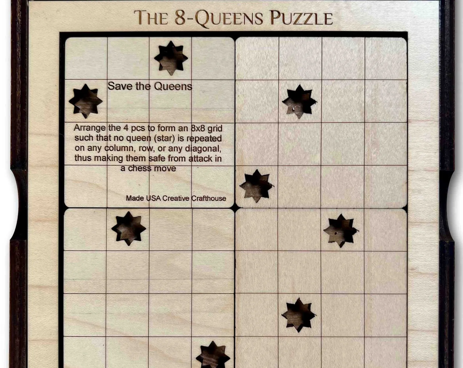 8 Queens Wood Puzzle, Chess Puzzle, Slide Puzzle, Logic Puzzle, Mind Puzzle, Queen Chess Brain Teaser, Chess Lovers Gift, Wood Board Game